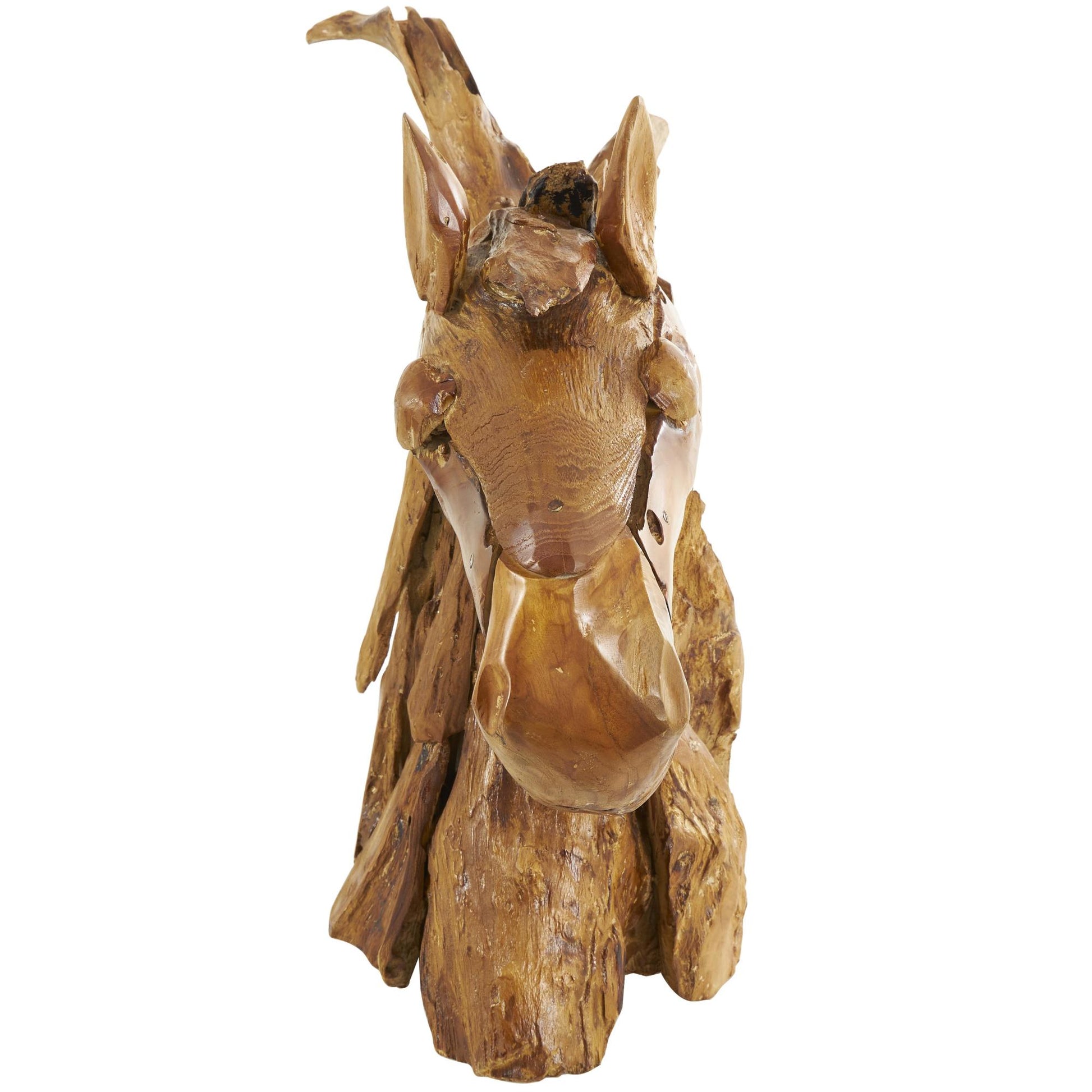Horse Brown Teak Wood Handmade Decorative Sculpture