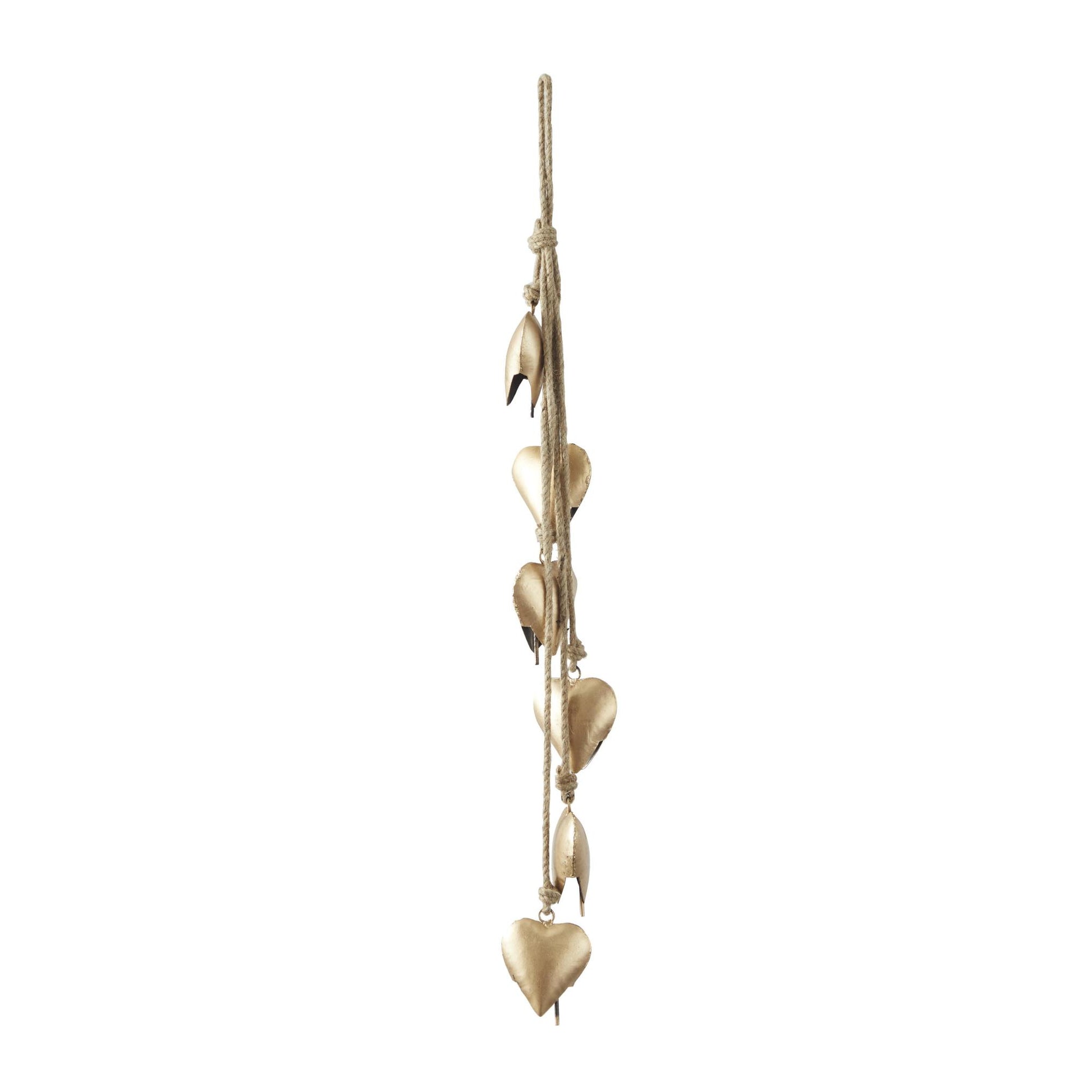 Heart Metal Tibetan Inspired Indoor Outdoor Decorative Cow Bells with 6 Bells on Jute Hanging Rope