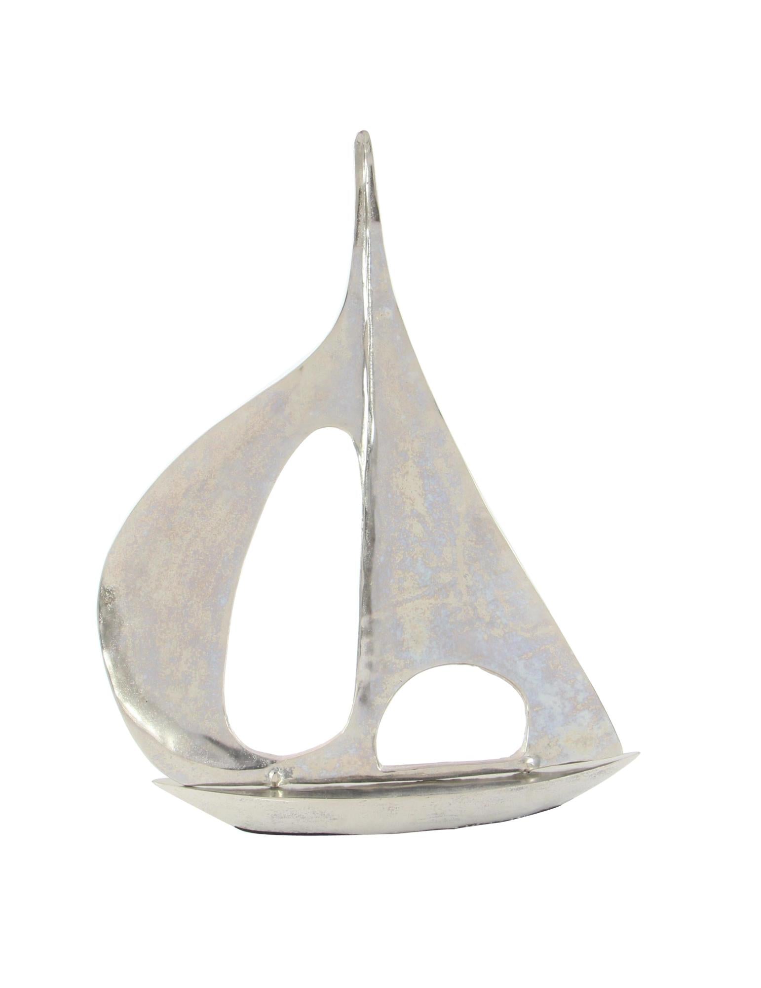 Sail Boat Silver Aluminum Metal Decorative Sculpture