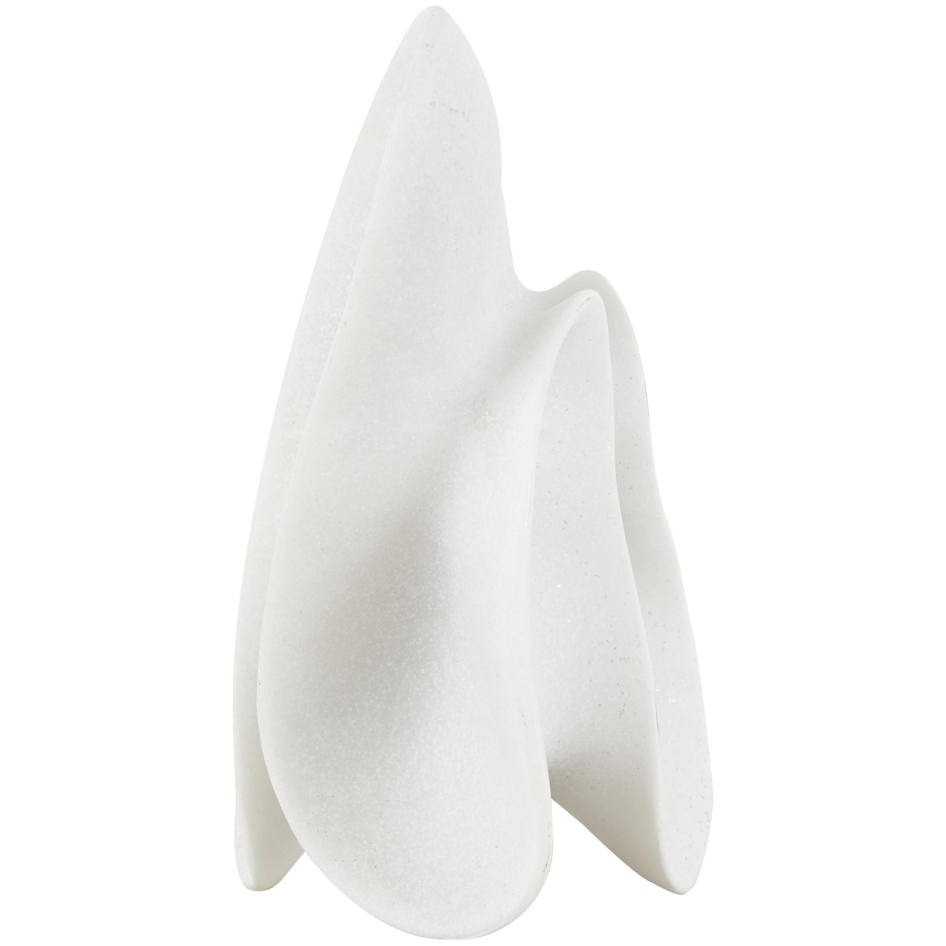 Abstract White Polystone Wavy Shaped Decorative Sculpture with Cutouts and Speckled Texturing