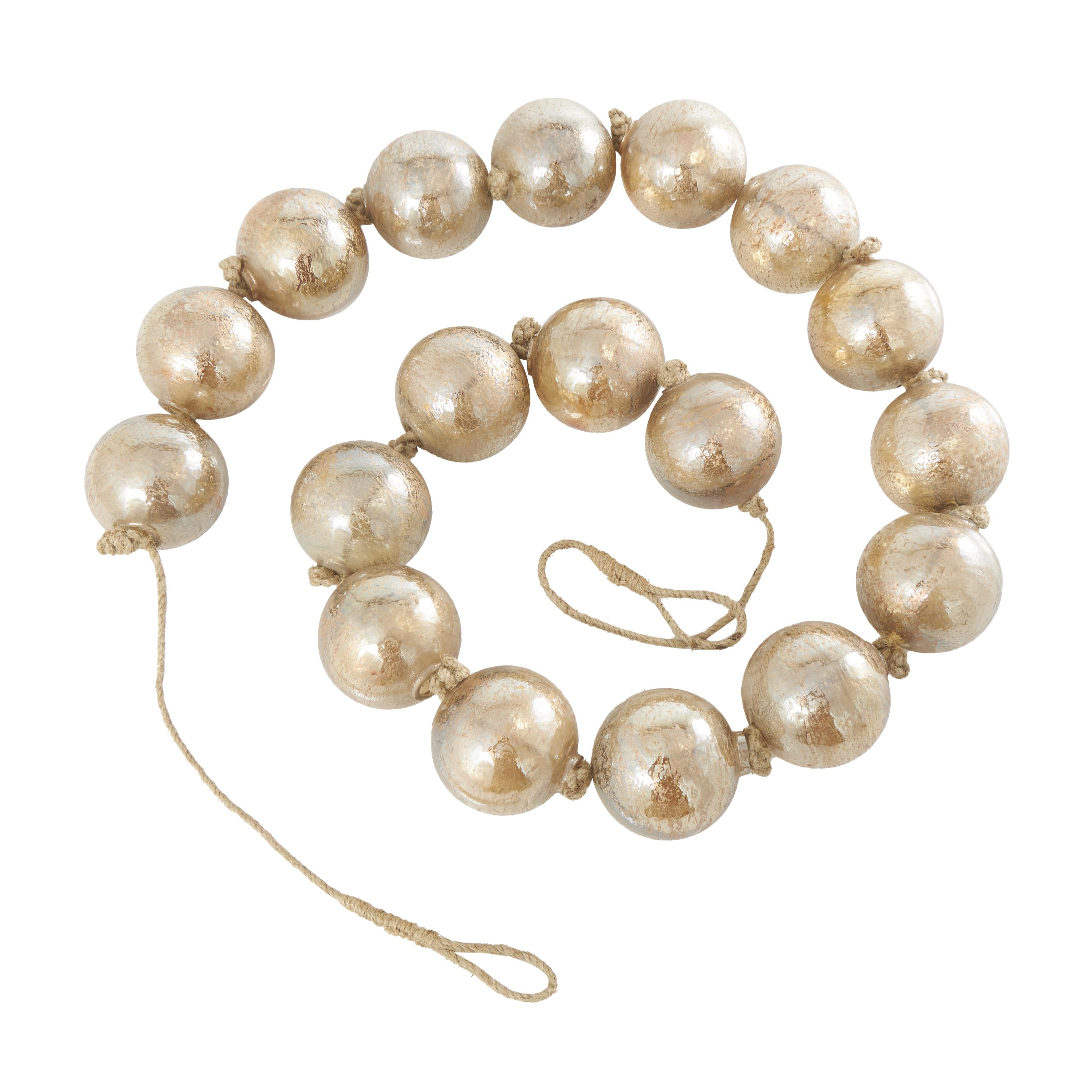 Glass Handmade Round Extra Long Frosted Orb Beaded Garland with Tassel with Knotted Jute Rope