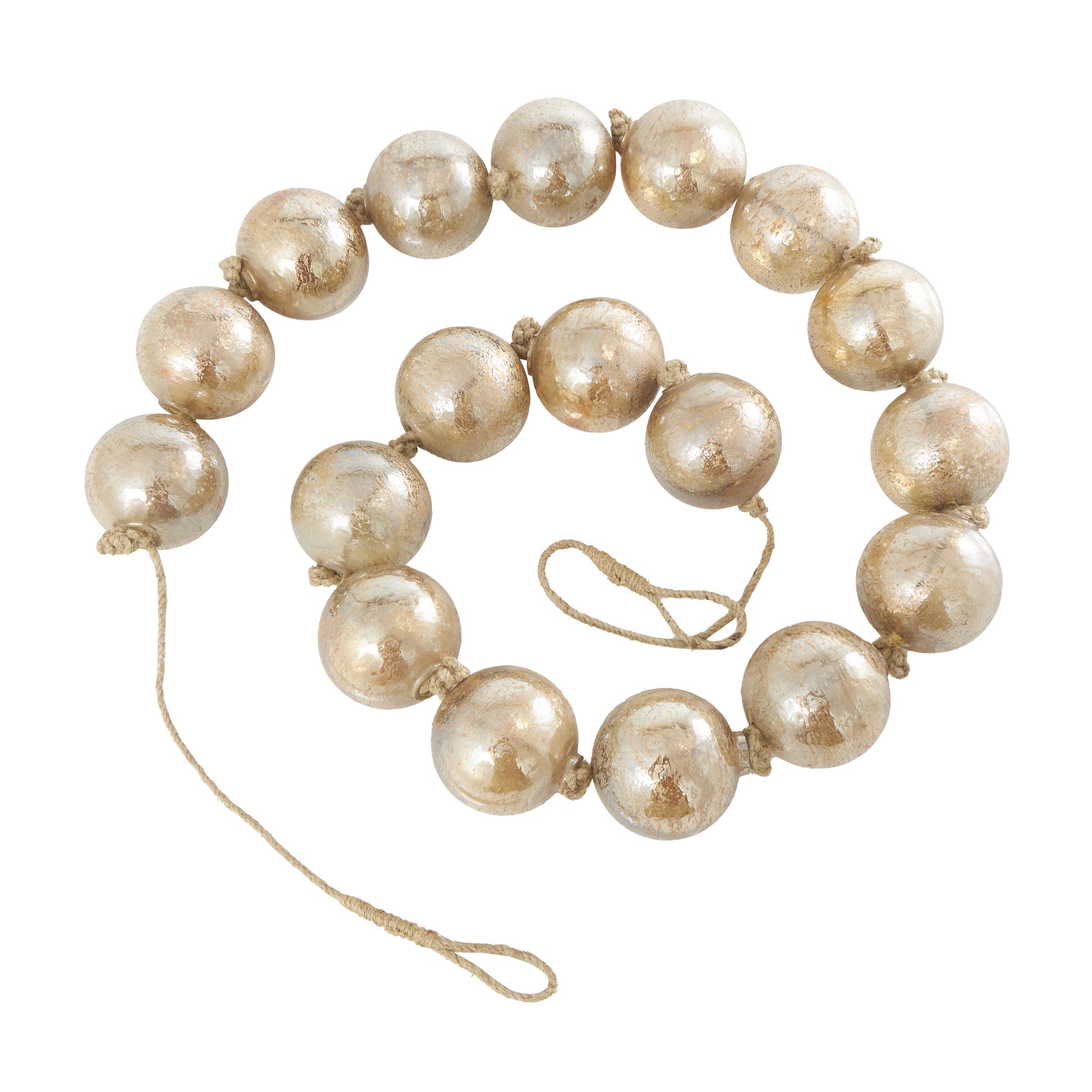 Glass Handmade Round Extra Long Frosted Orb Beaded Garland with Tassel with Knotted Jute Rope