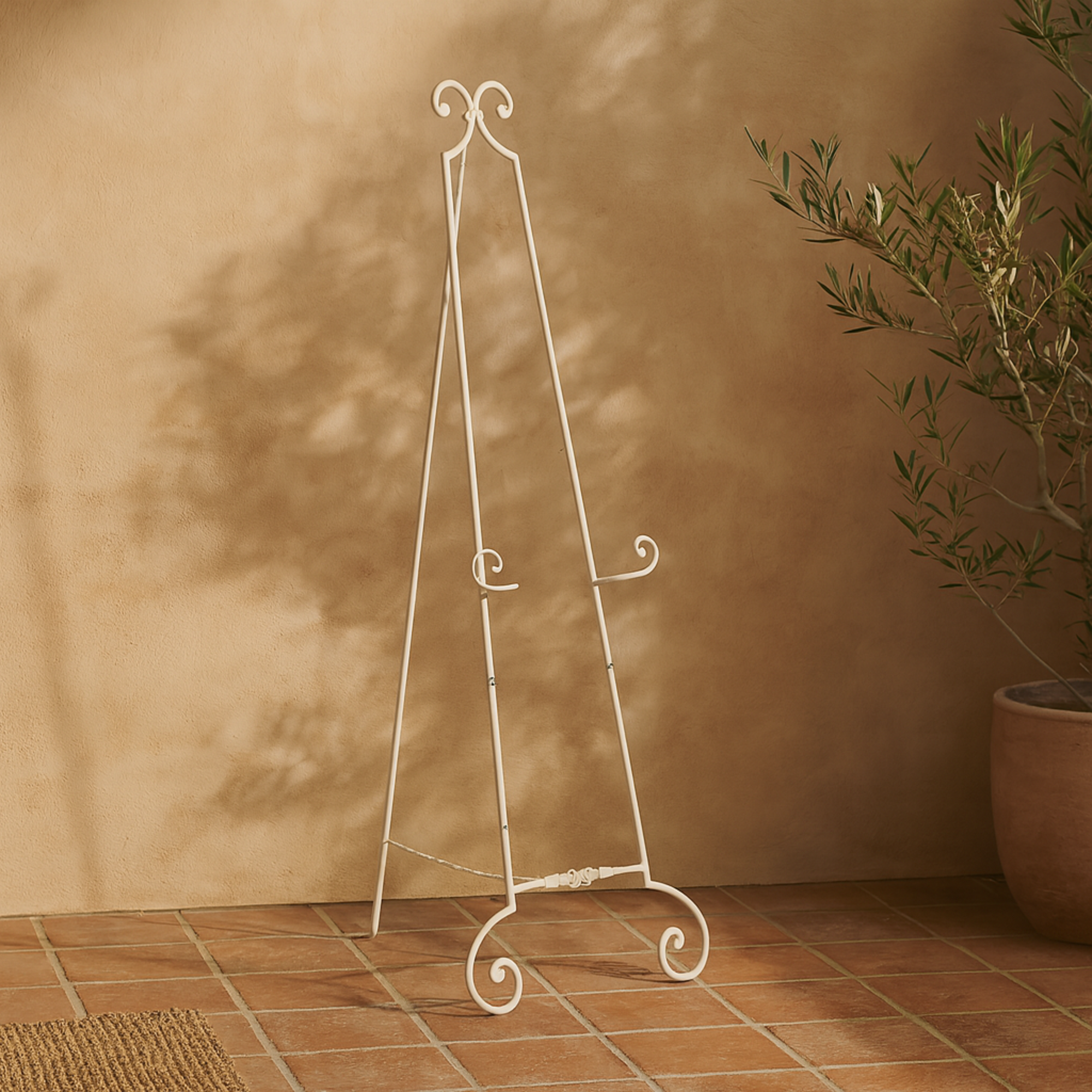 Scroll White Metal Tall Adjustable Floor 3 Tier Display Easel