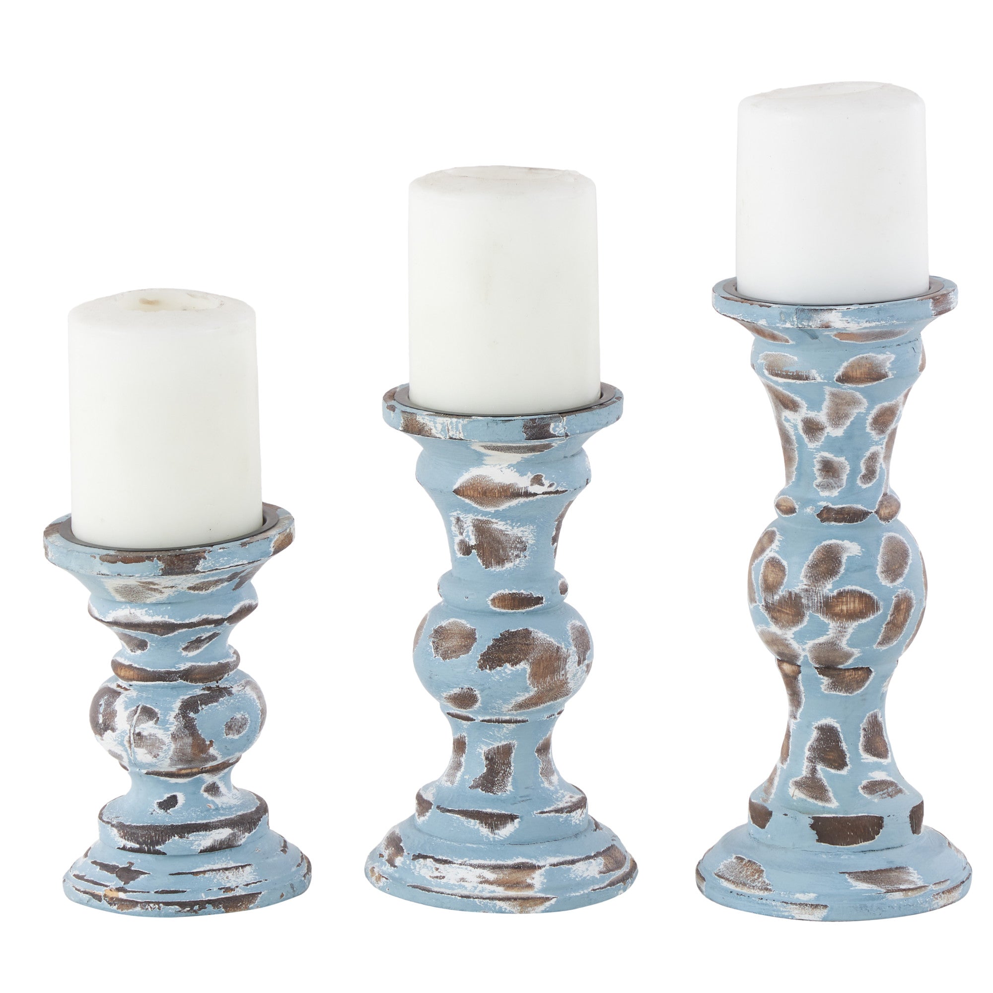 Set of 3 Wood Decorative Candle Holder Set of 3 6", 8", 10"H
