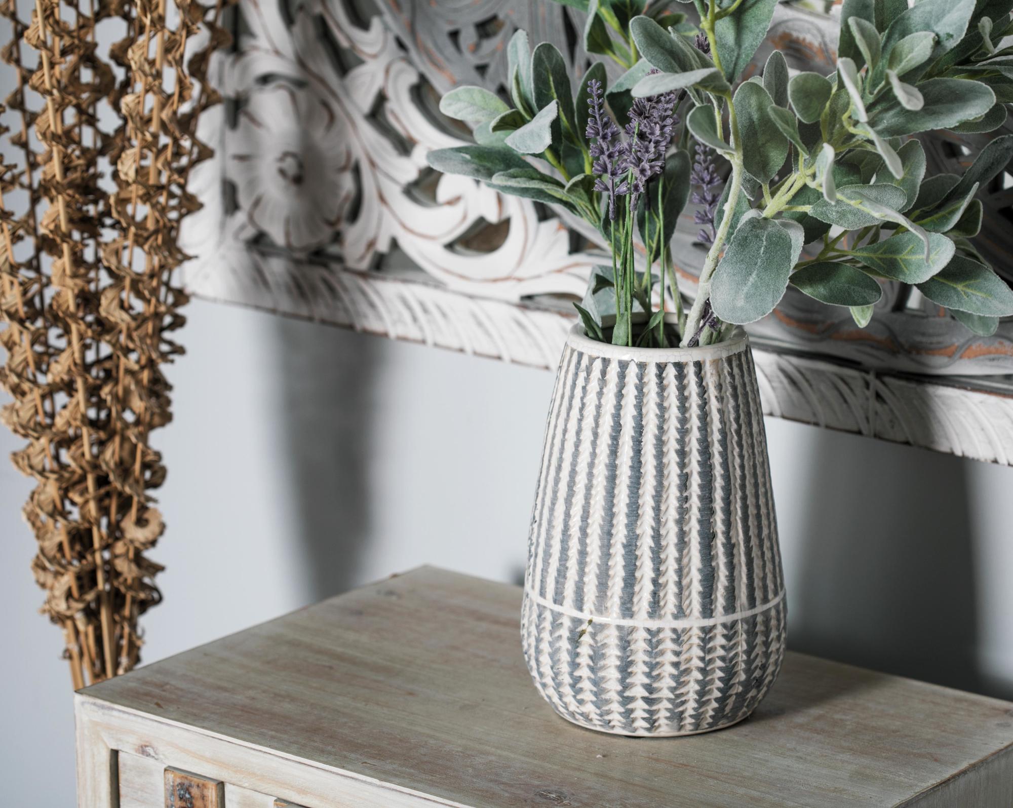White Ceramic Decorative Vase with Stripes