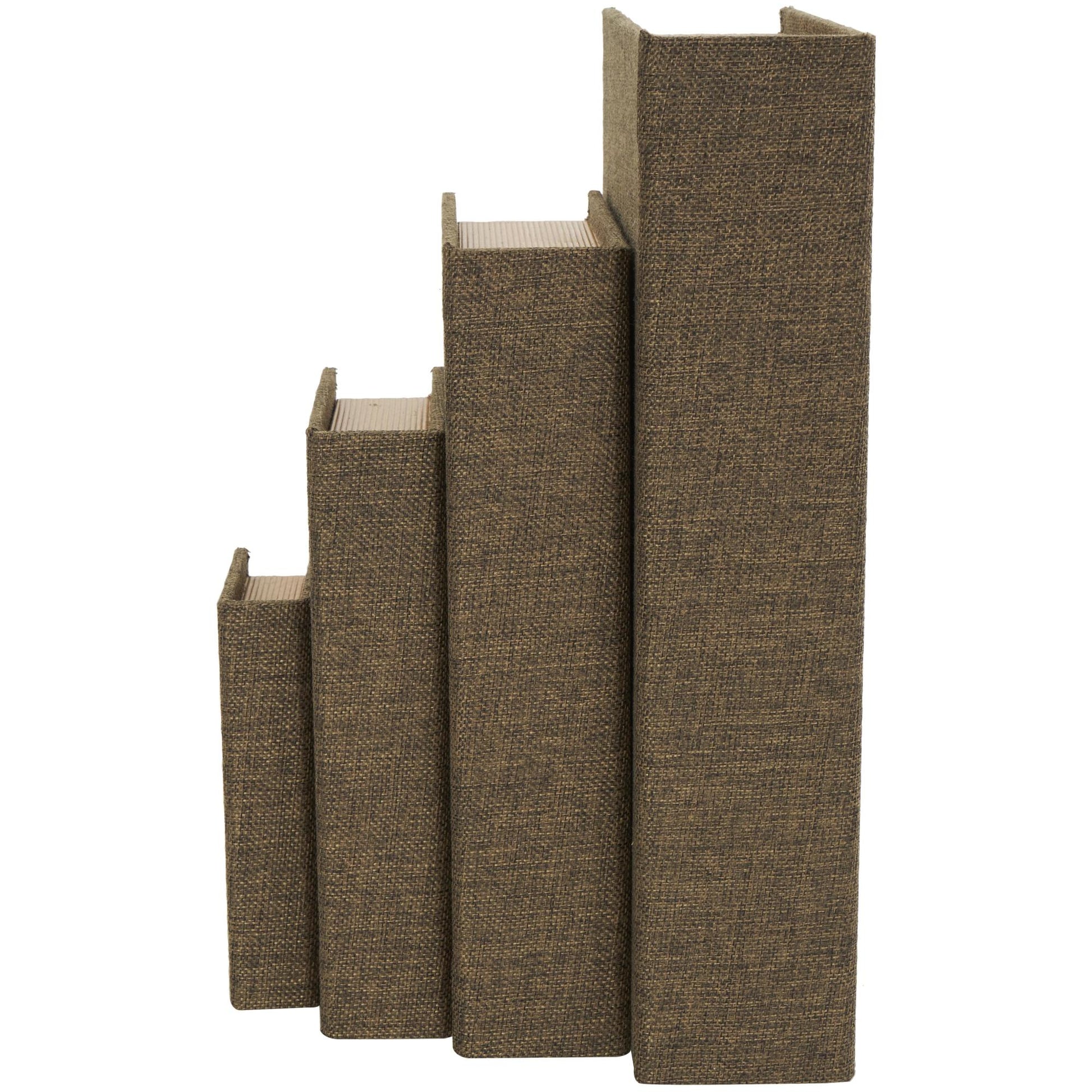 Set of 4 Dark Brown Fabric Faux Book Storage Decorative Box