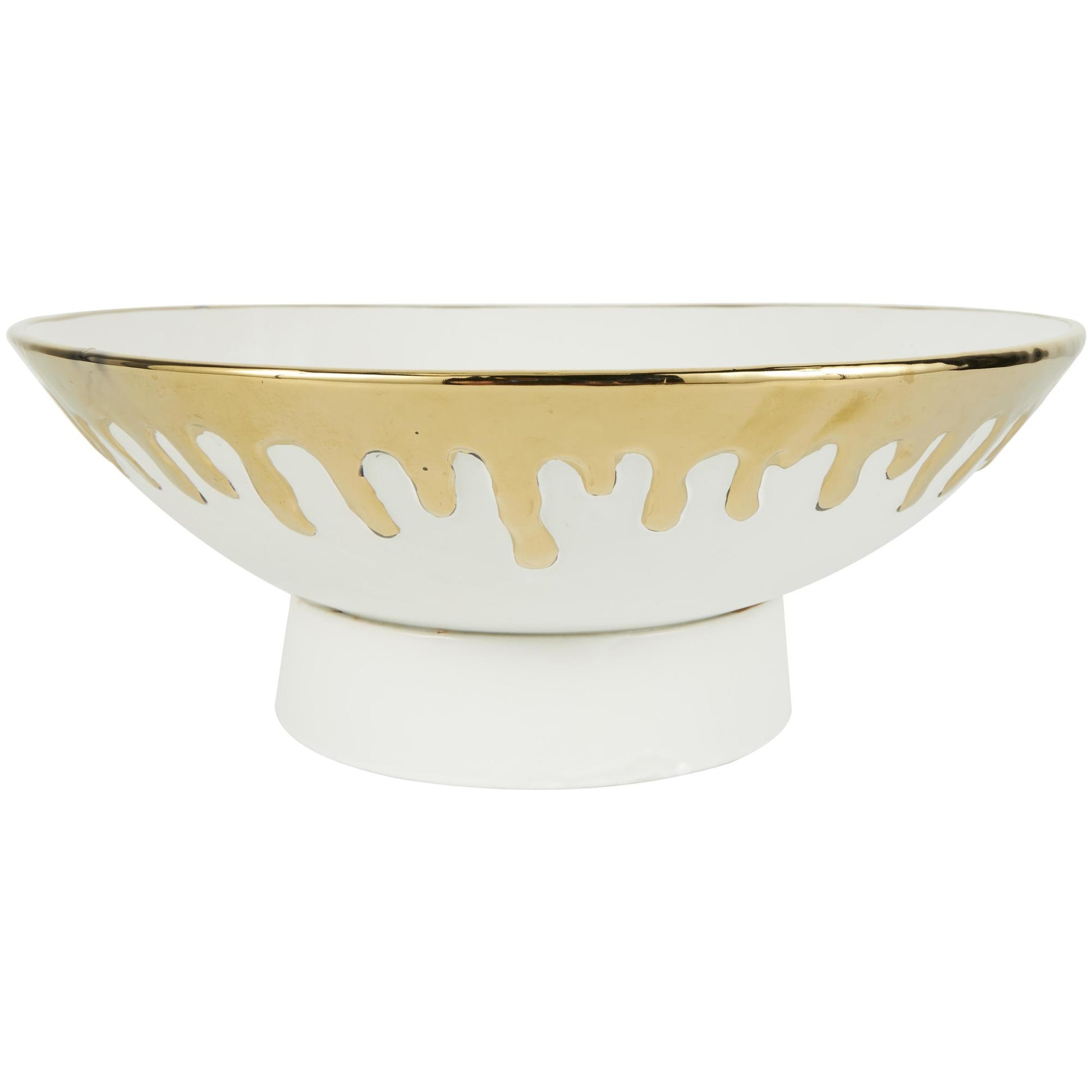 CosmoLiving by Cosmopolitan Abstract Ceramic Large Decorative Bowl with Abstract Gold Melting Drips