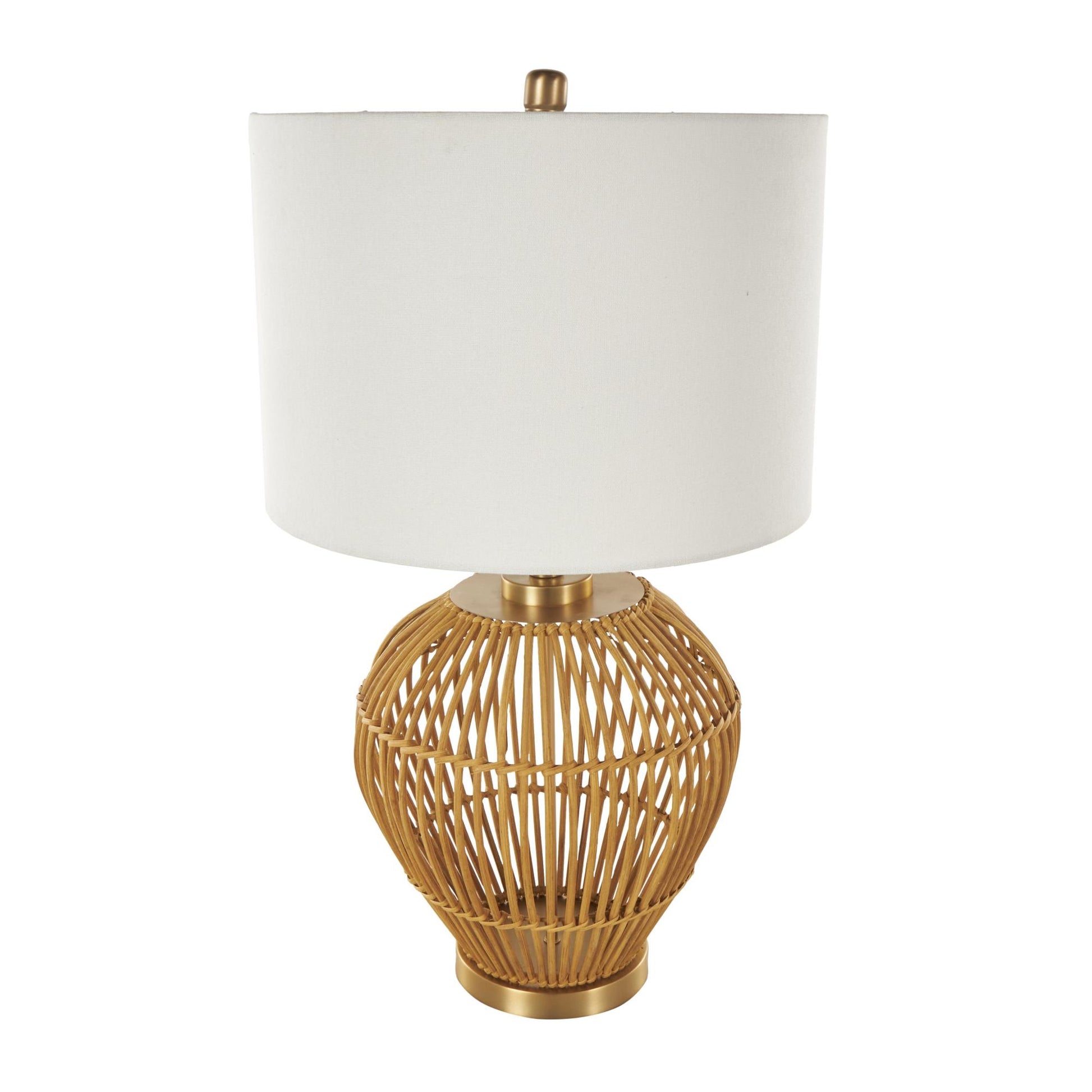 Brown Rattan Handmade Woven Open Frame Room Table Lamp with Gold Accents