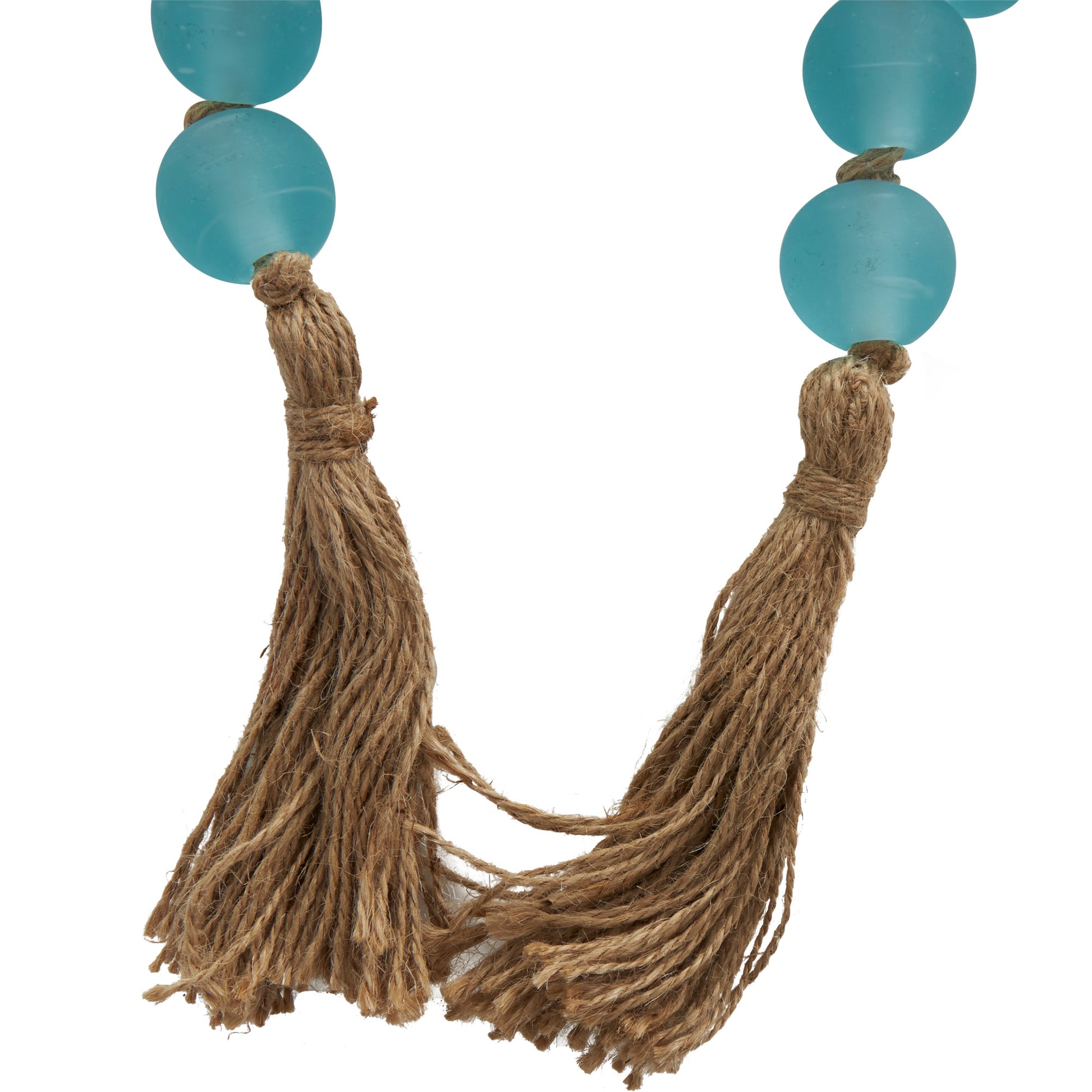 Glass Handmade Round Beaded Garland with Tassel with Knotted Brown Jute