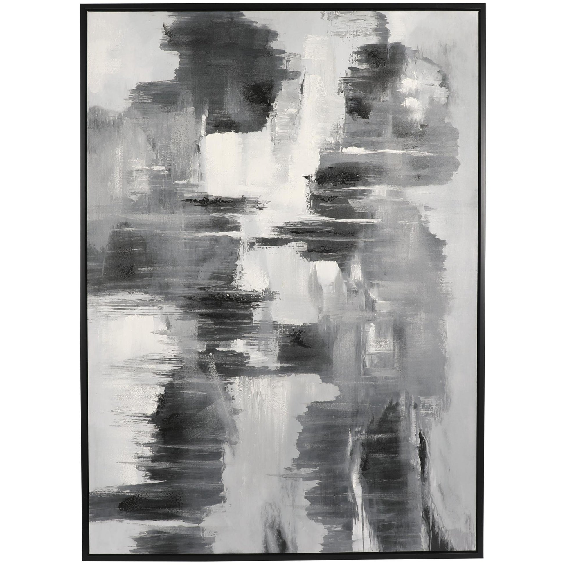 Abstract Black Canvas Shadow Movement Living Room Framed Wall Art with Black Frame