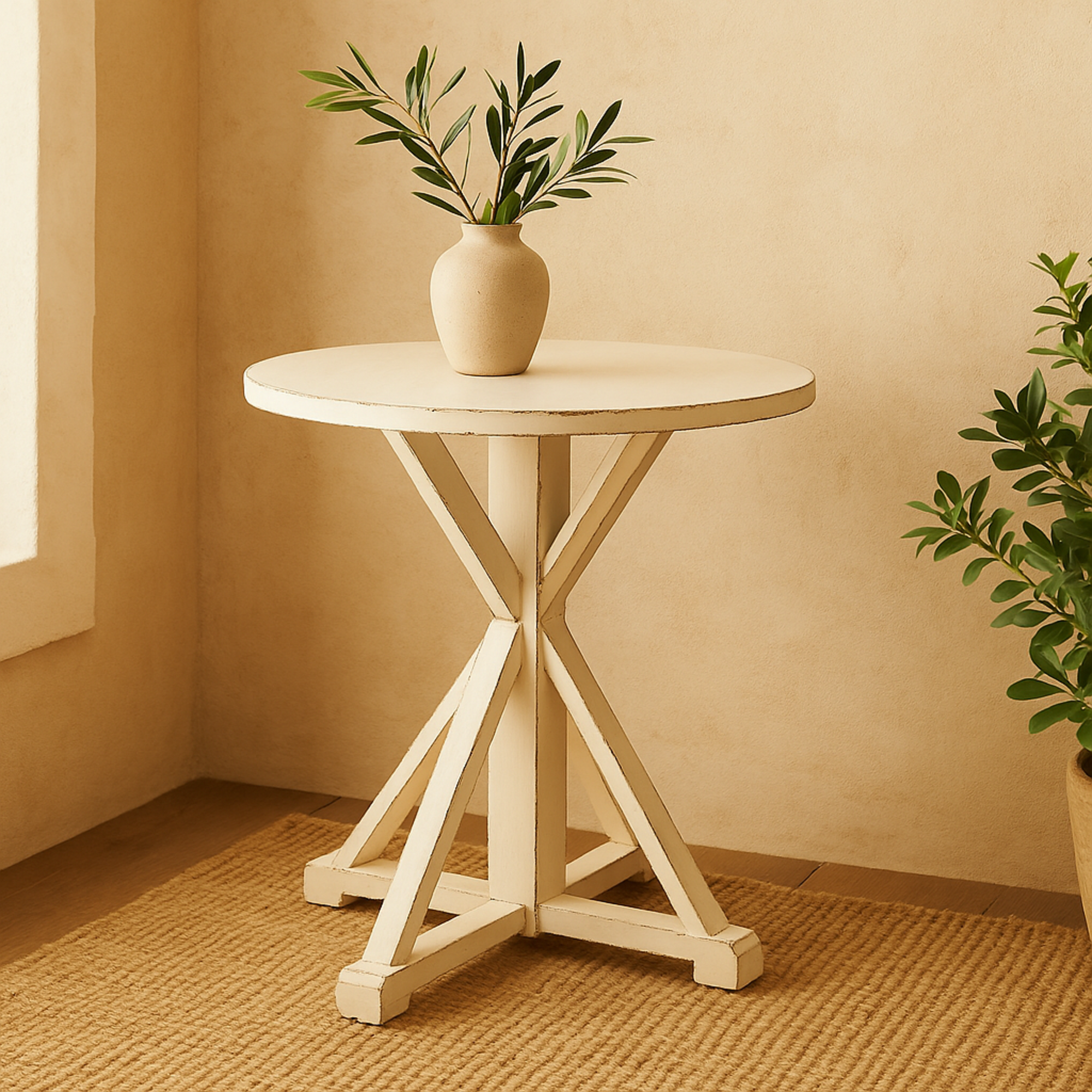 Wood Side End Accent Table with X Shaped Legs