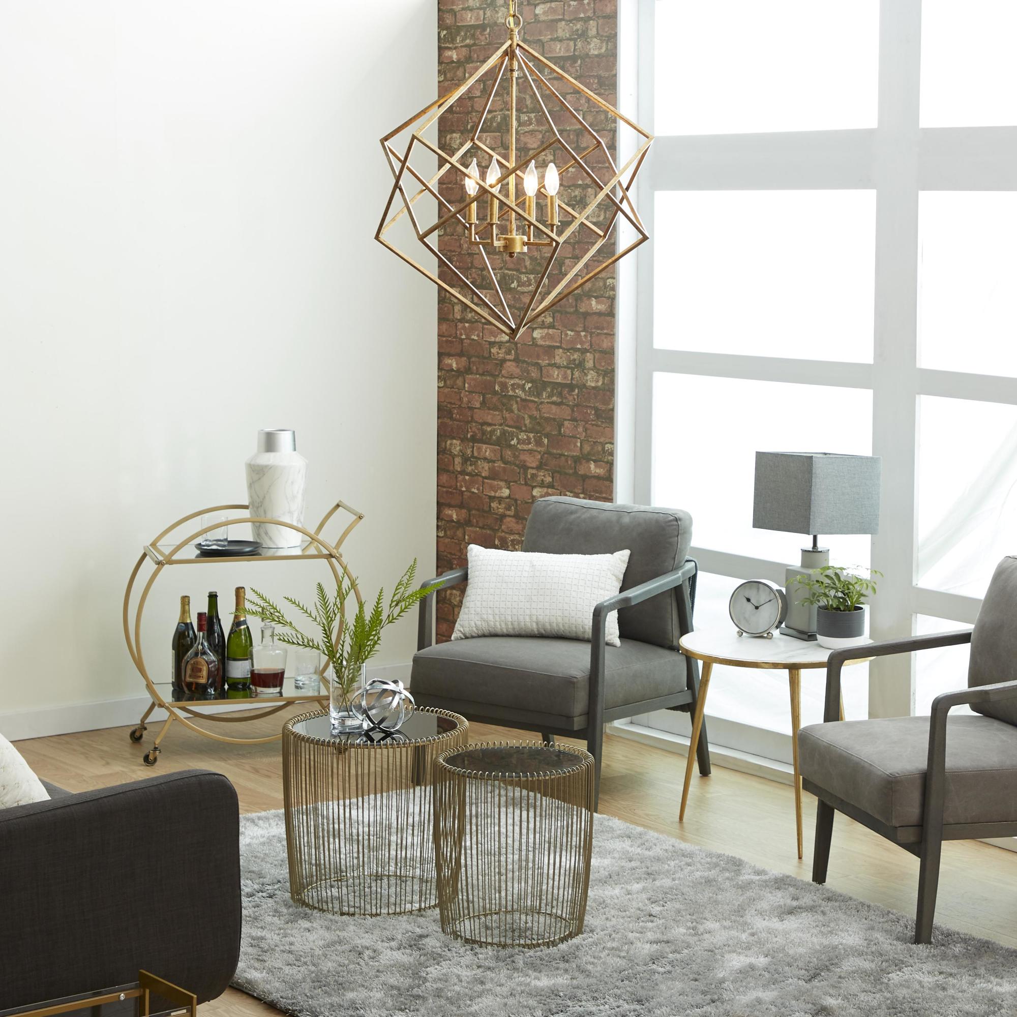 Geometric Gold Metal Caged 4 Light Room Chandelier with Link Style Chain