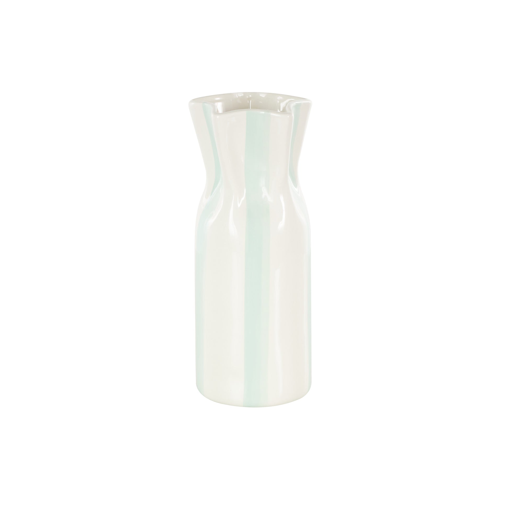 Ceramic Round Decorative Vase with Red Vertical Stripes 5" x 5" x 12"