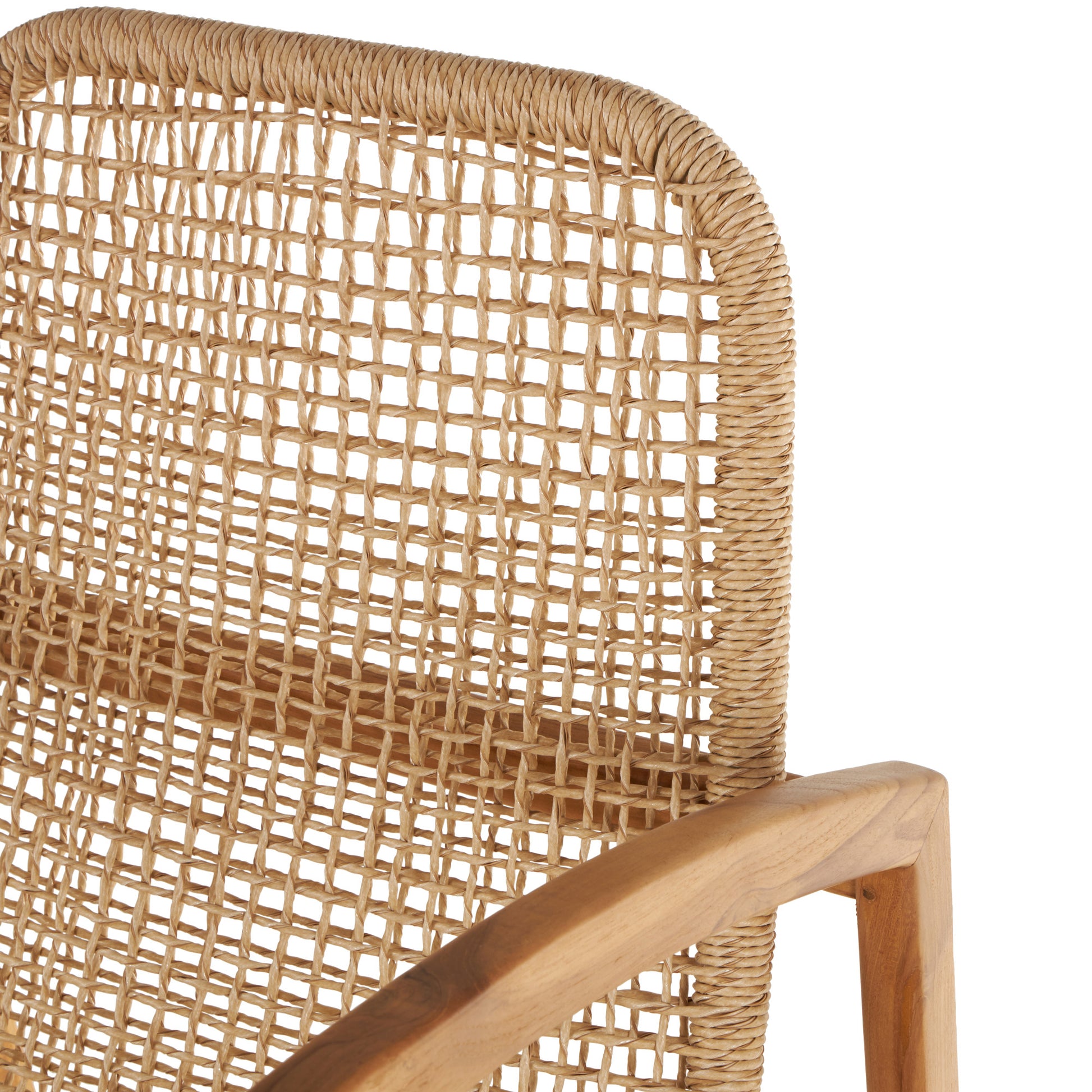 Light Brown Plastic Rattan Handmade Woven Rectangular Living Room Accent Chair with Teak Frame