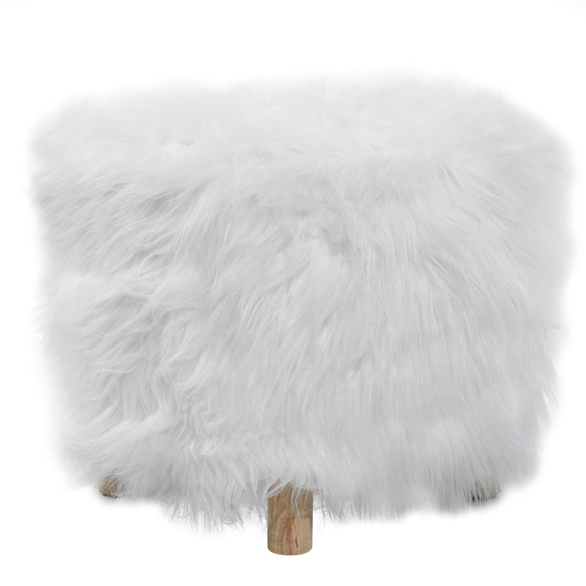 White Polyester Living Room Stool with Faux Fur