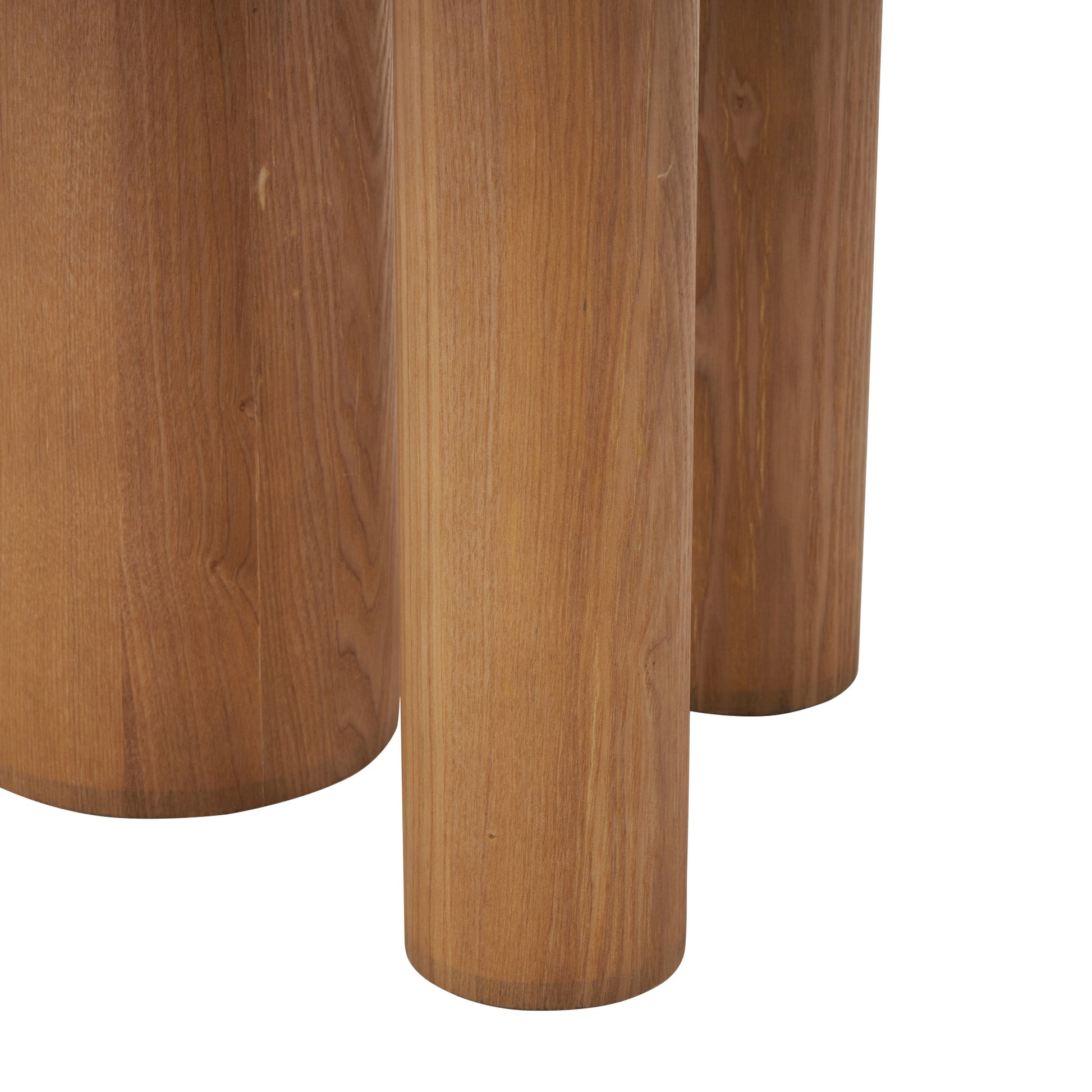 Brown Wood Side End Accent Table with Beige Round Marble Tabletop