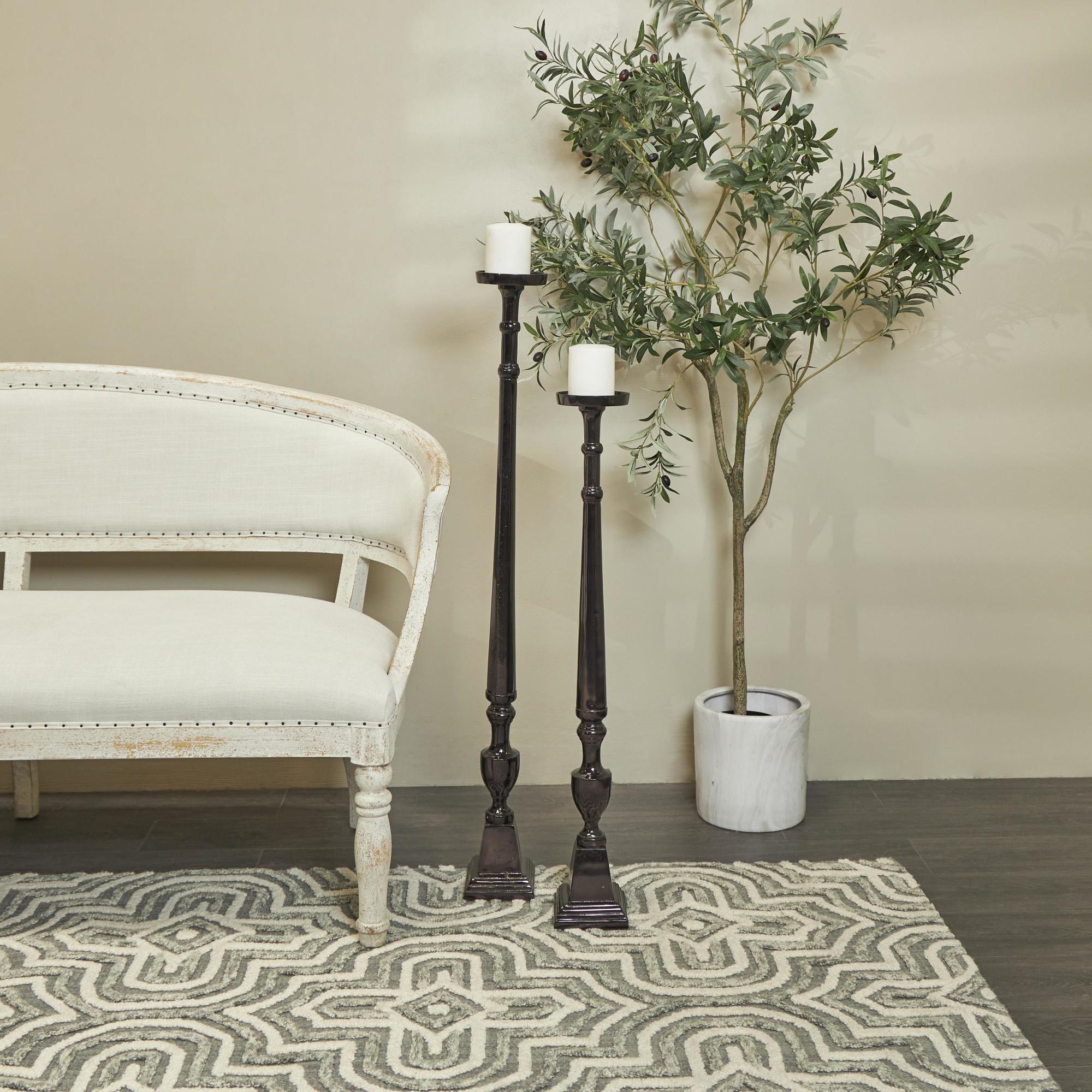 Set of 2 Aluminum Metal Tall Floor Decorative Candle Holder