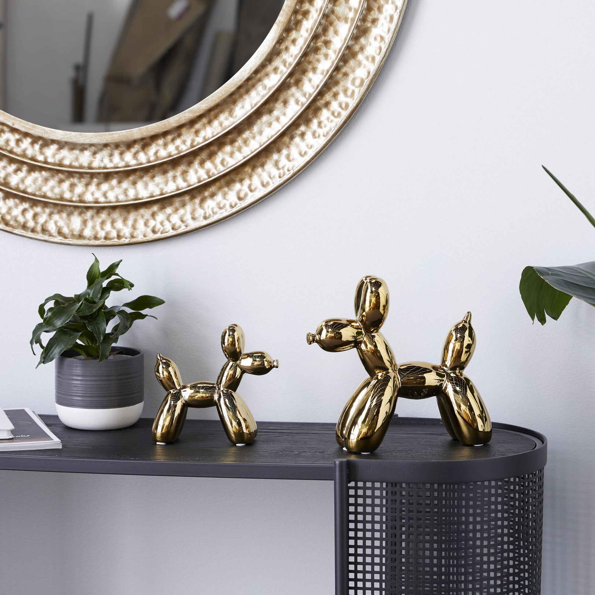 Set of 2 Dog Porcelain Ceramic Balloon Decorative Sculpture