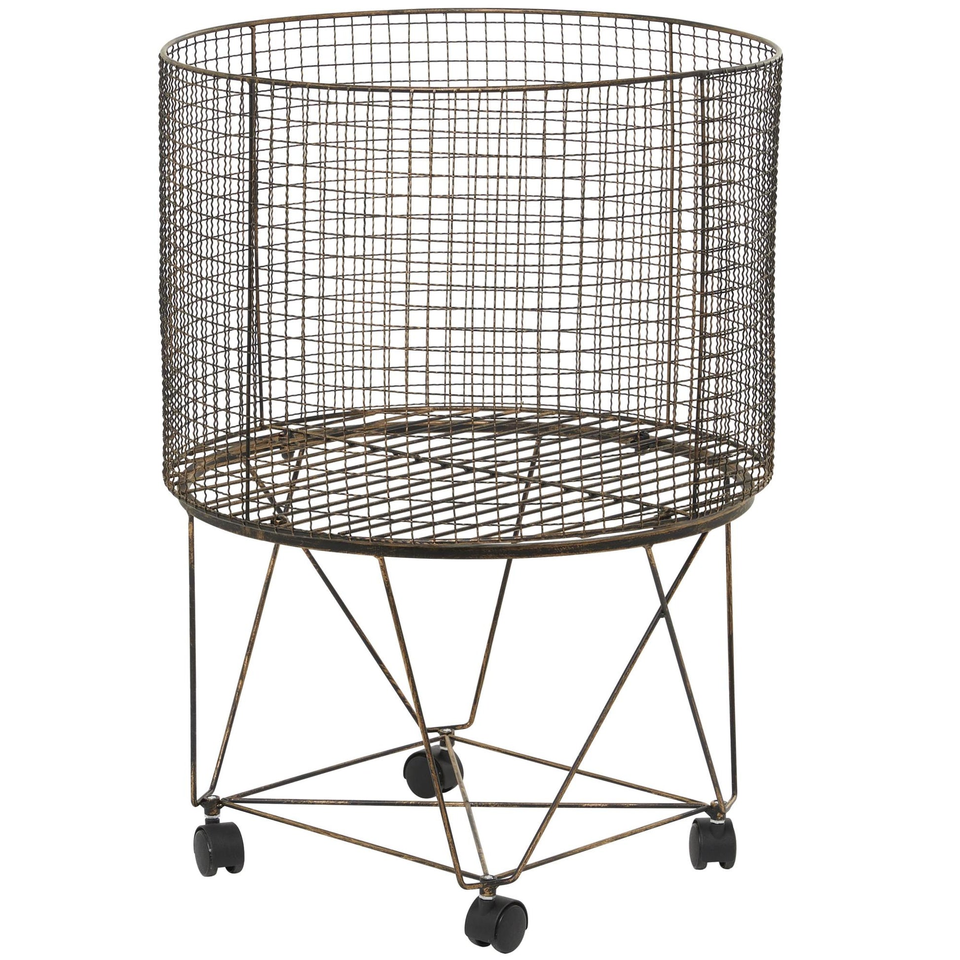 Bronze Metal Deep Set Wire Basket Mobile Storage Cart with Wheels