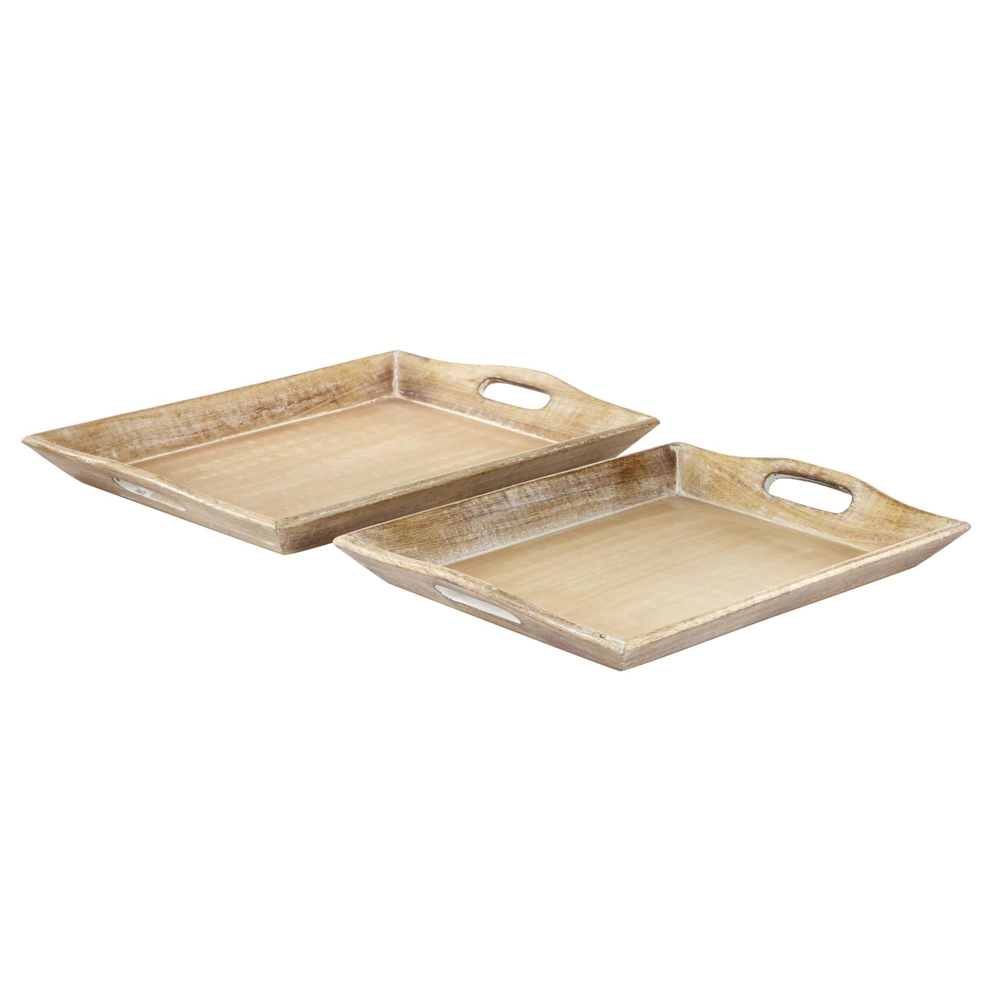 Set of 2 Brown Wooden Living Room Decor Tray