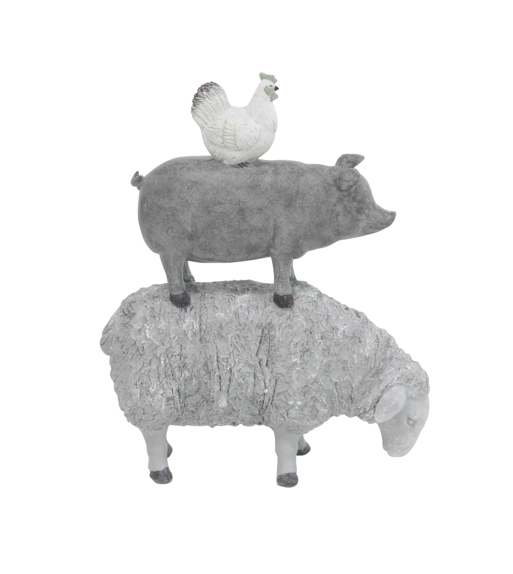 Farm Animals Gray Polyresin Stacked Decorative Sculpture