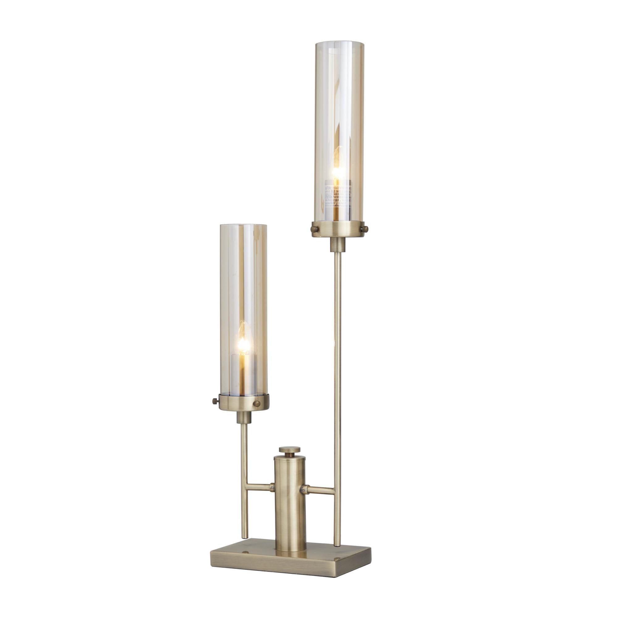 Gold Metal Tall Room Accent Lamp with Cylinder Glass Shades