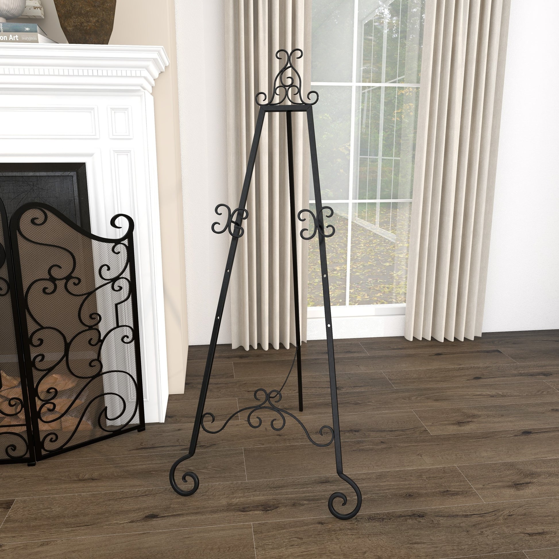 Scroll Black Metal Tall Adjustable Floor 3 Tier Display Easel