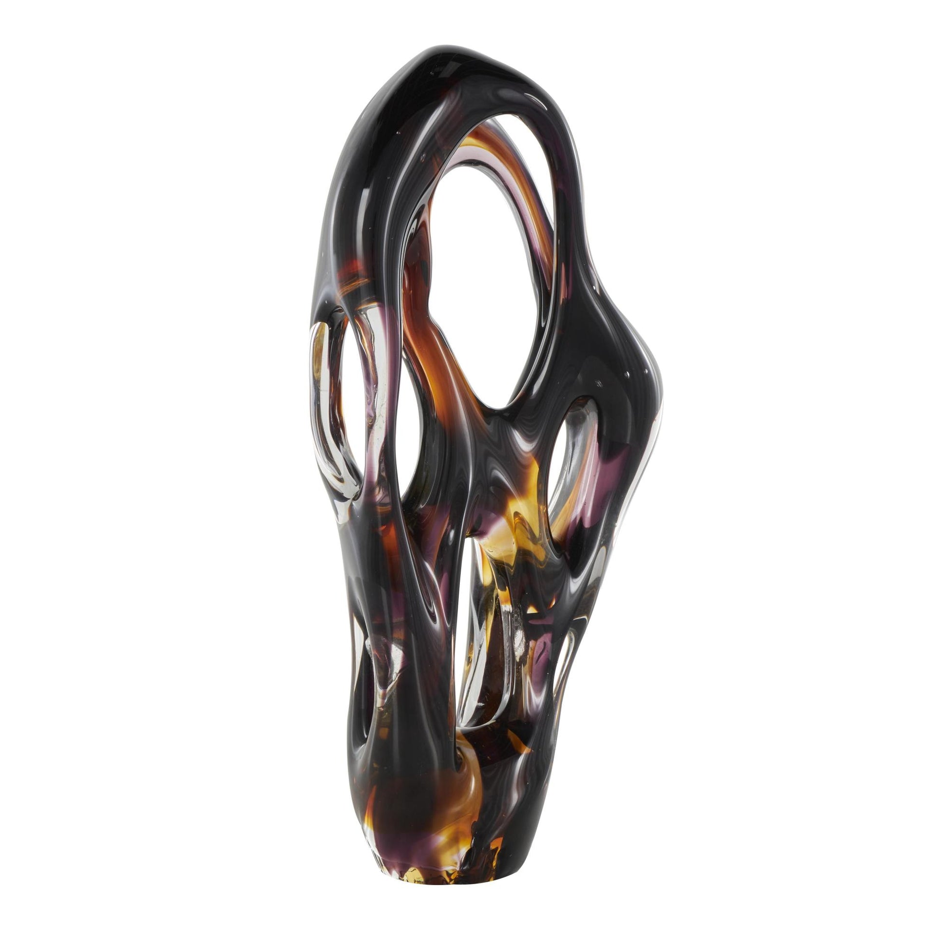 Abstract Black Glass Ombre Cutout Decorative Sculpture with Amber Accents