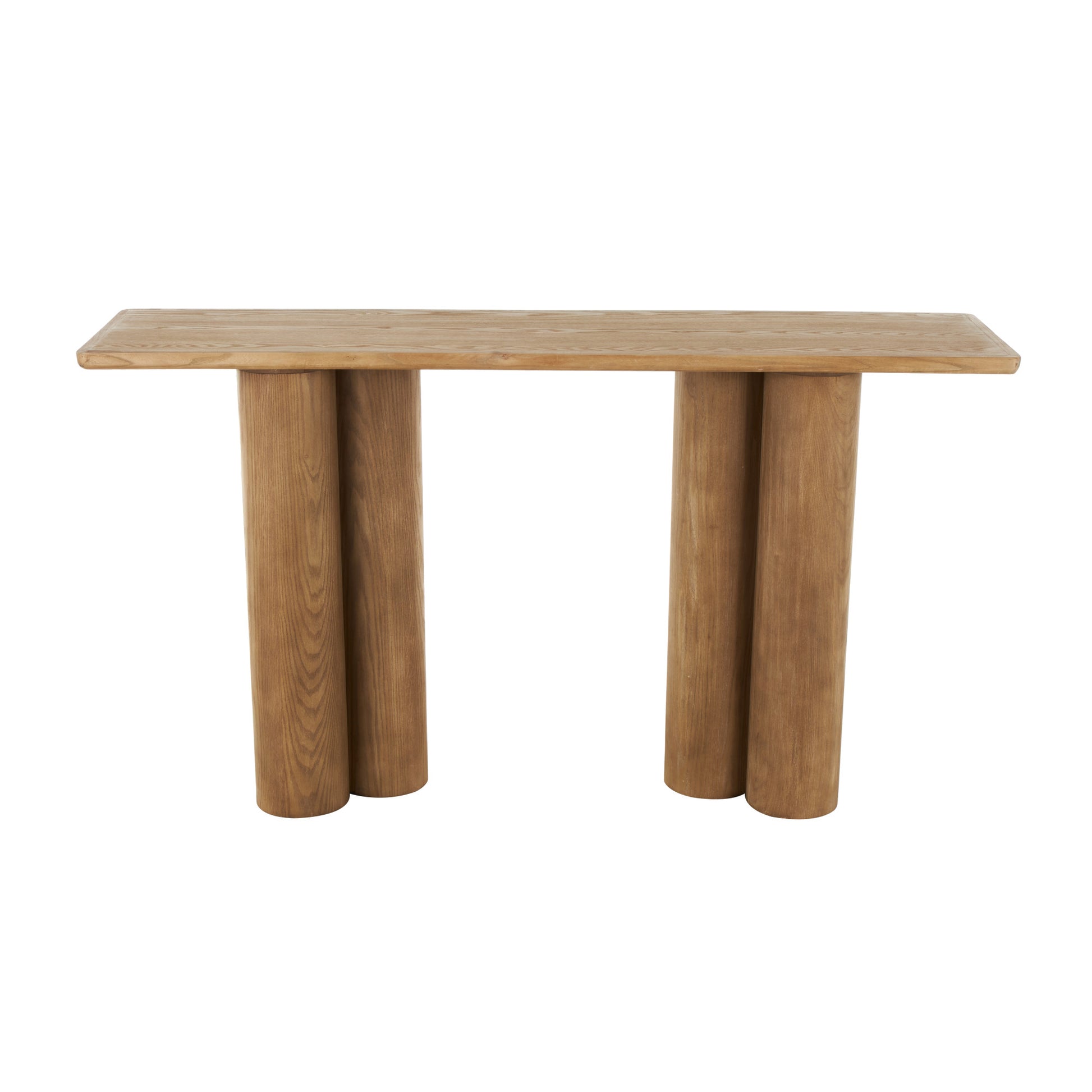 Brown Wood Handmade Rectangular Living Room Console Table with Pillar Legs