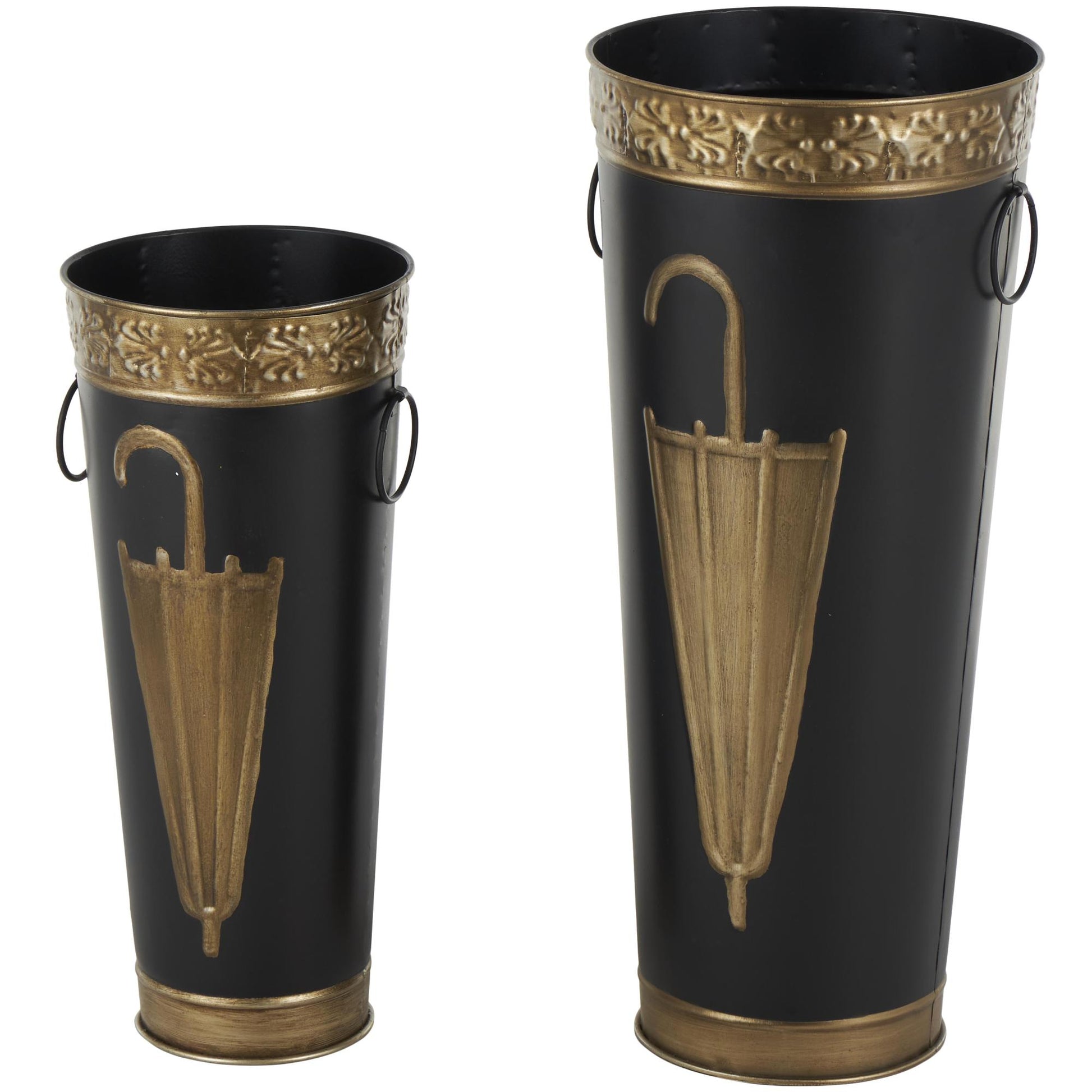 Set of 2 Metal Decorative Umbrella Stand with Umbrella Image and Handles