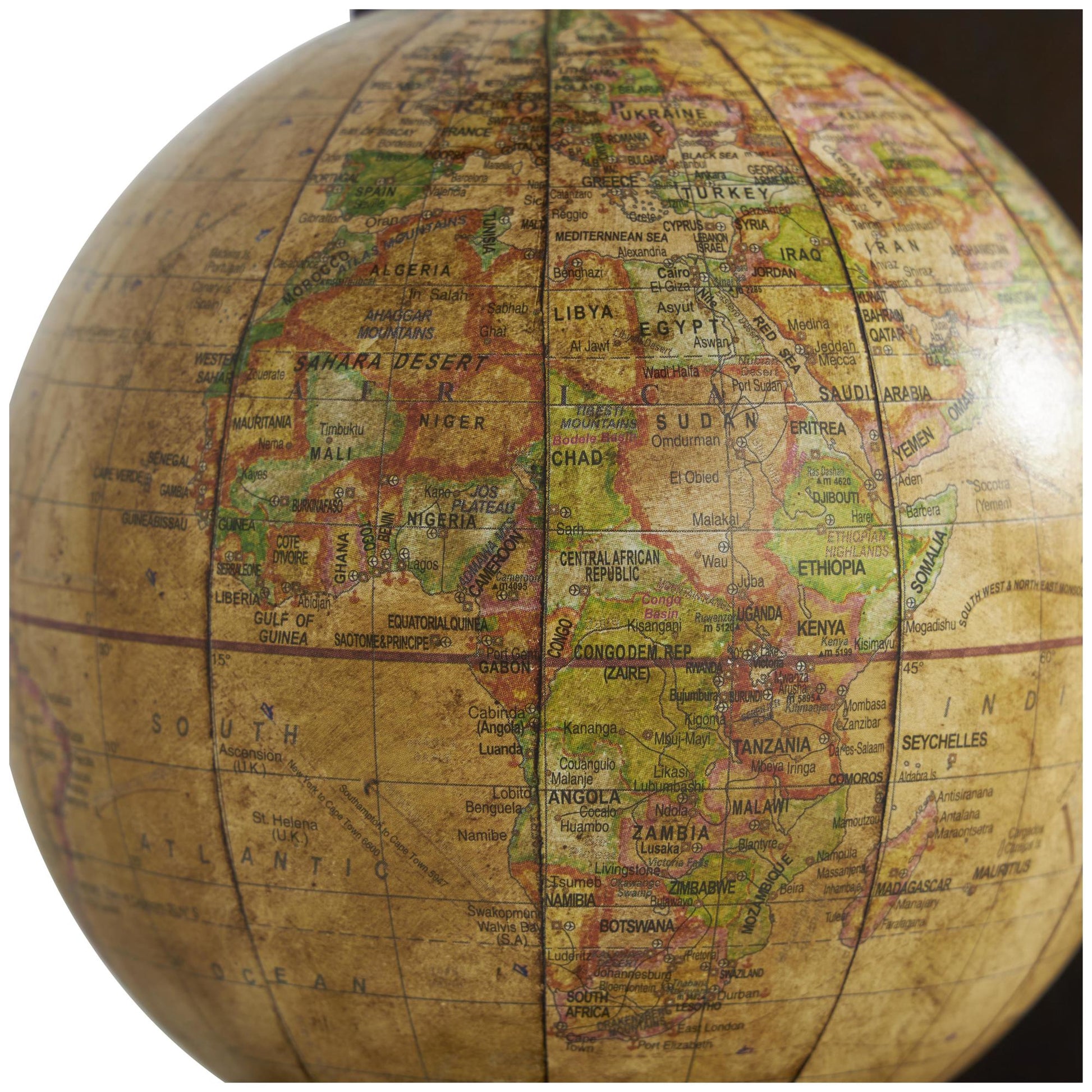 Set of 2 World Map Brown Wood Globe Decorative Bookends