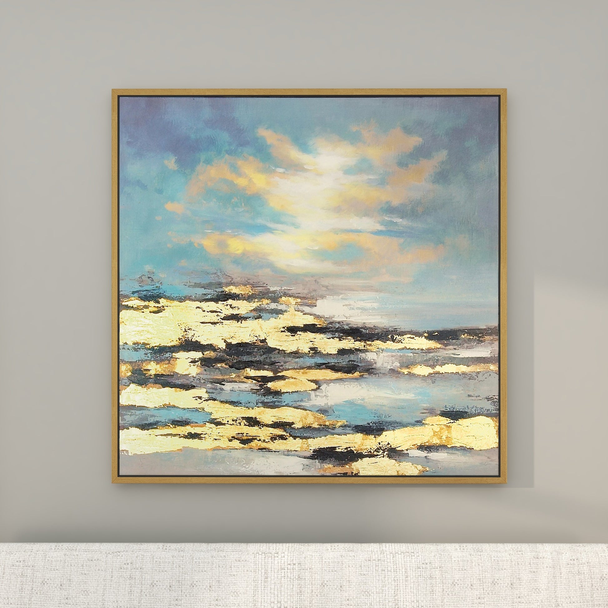 Geode Blue Canvas Landscape Living Room Framed Wall Art with Gold Frame