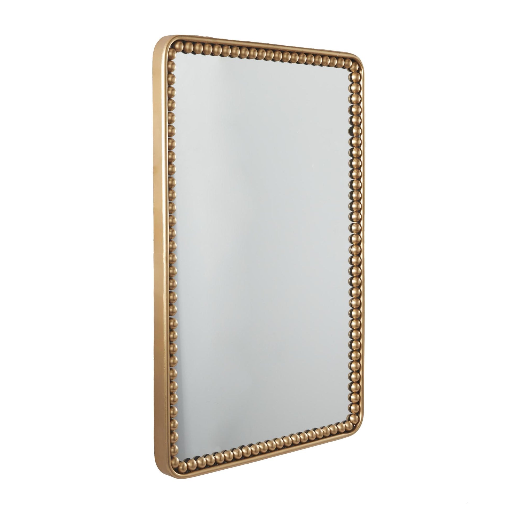 Gold Metal Rectangular Beaded Room Wall Mirror