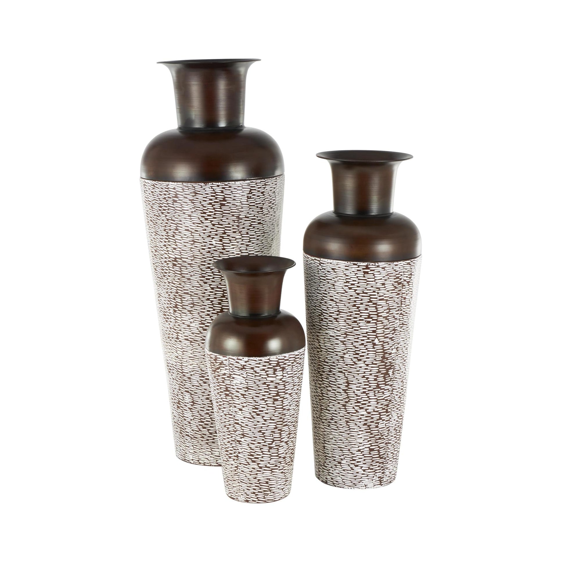 Set of 3 Metal Tall Tapered Floor Decorative Vase with Brown Trumpet Tops Set of 3 18", 39", 28"H