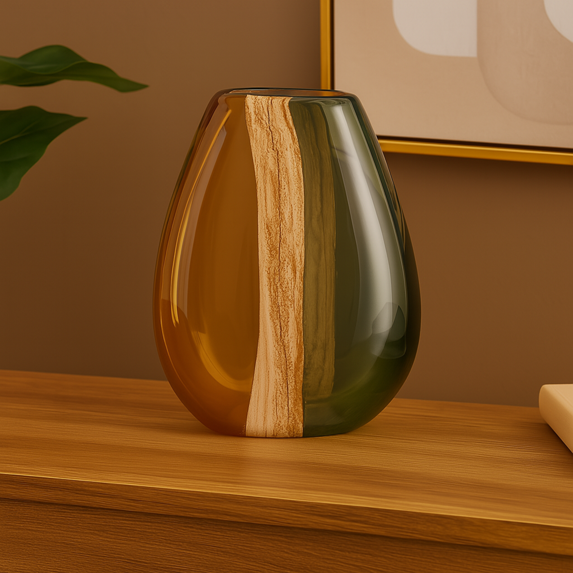 Multi Colored Glass Ombre Decorative Vase with Pink Textured Stripe Details