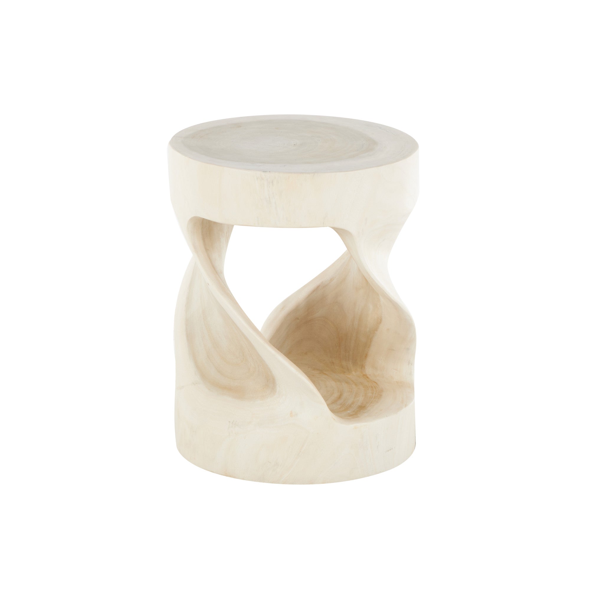 Cream Wood Living Room Stool with Spiral Base
