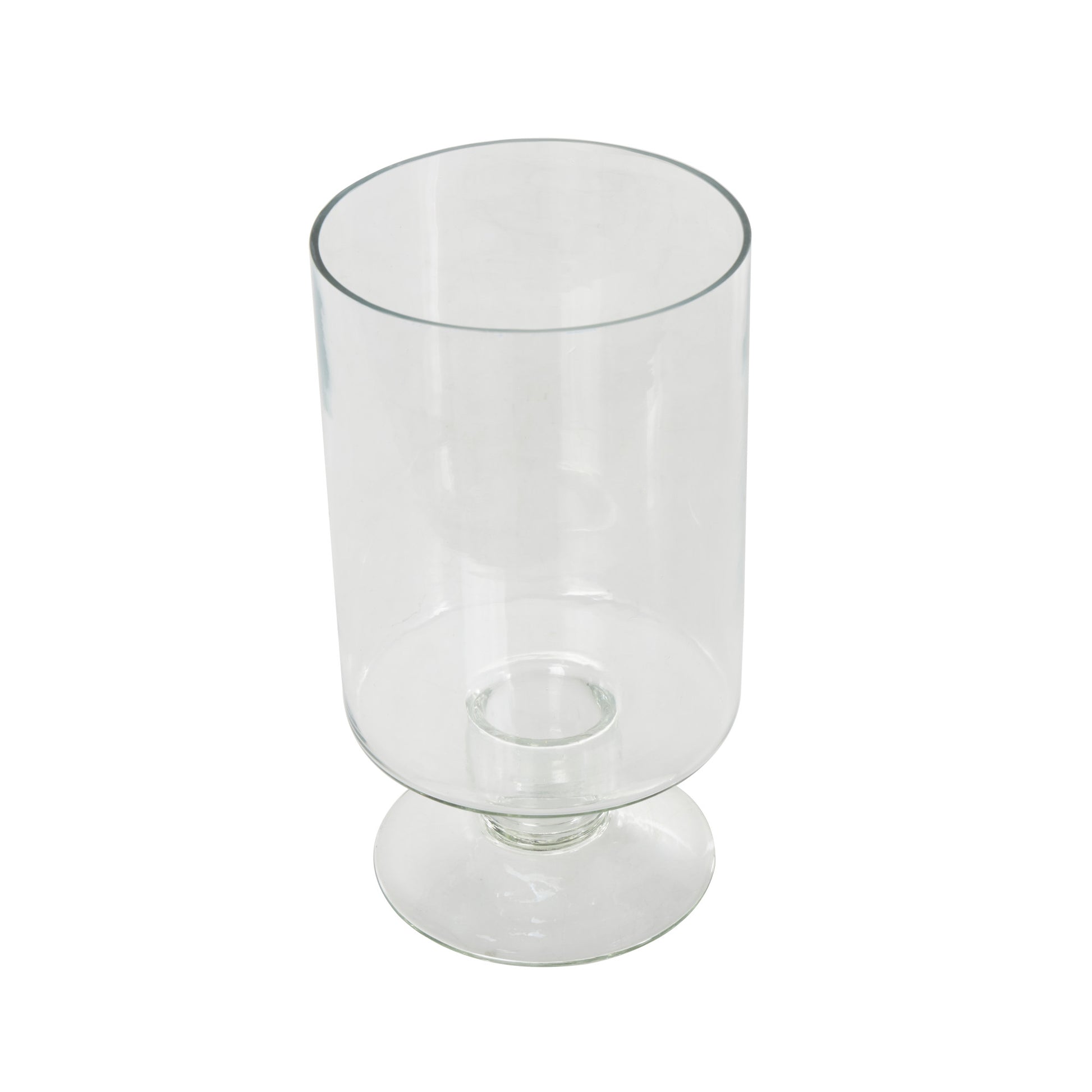 Clear Glass Wide Decorative Candle Holder with Elevated Base