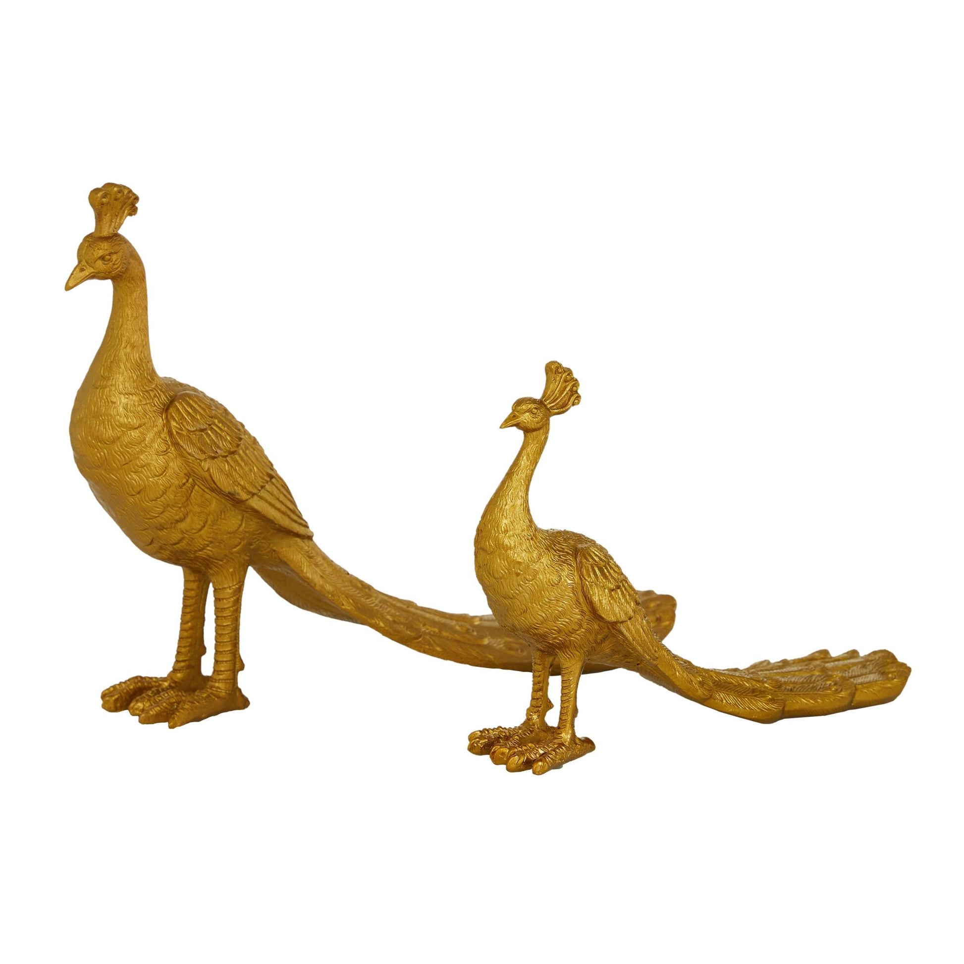 Set of 2 Peacock Gold Polyresin Decorative Sculpture