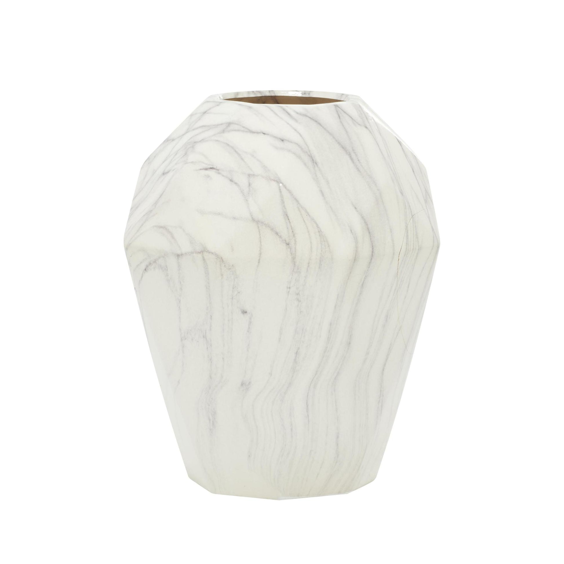 White Ceramic Faux Marble Decorative Vase