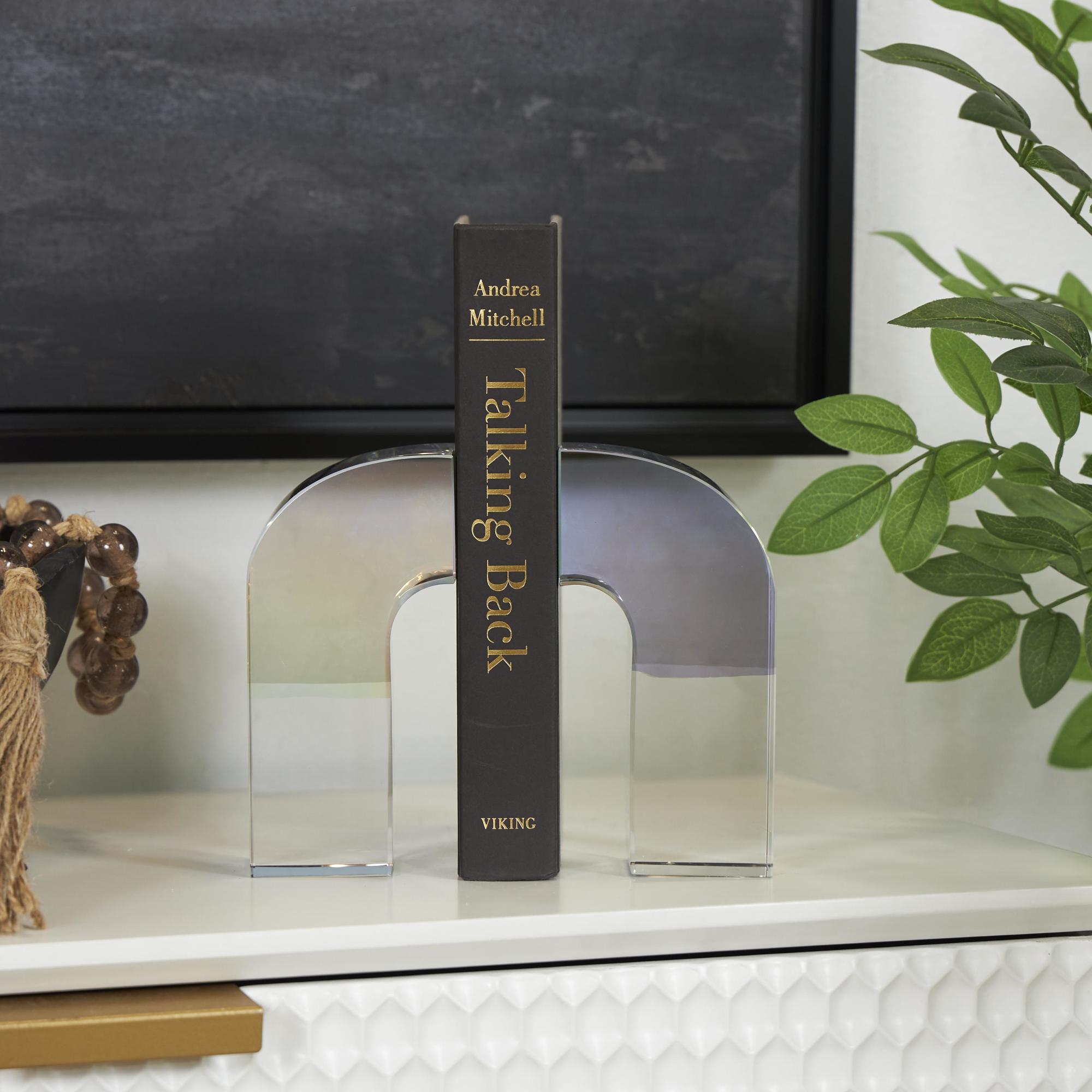 Set of 2 Geometric Clear Crystal Arched Decorative Bookends