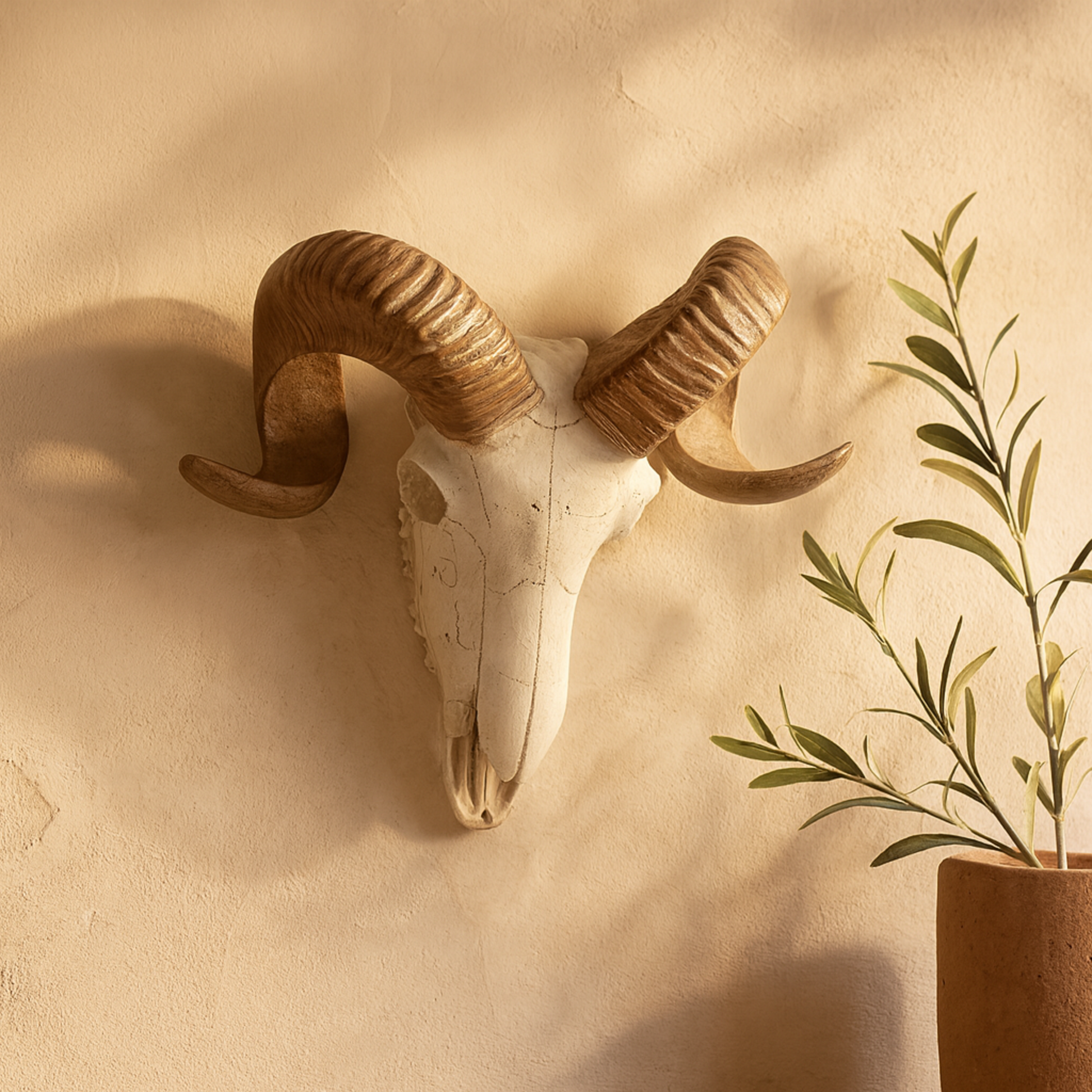 Sheep White Polystone Skull Home Wall Decor