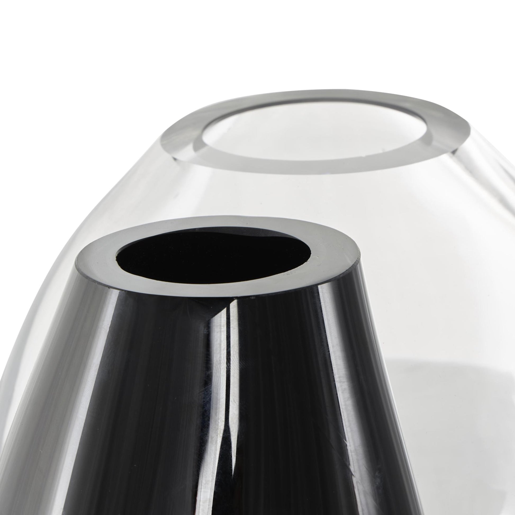 Abstract Black Recycled Glass Handmade Rounded 2 Opening 2 Opening Decorative Vase with Clear Glass Accent