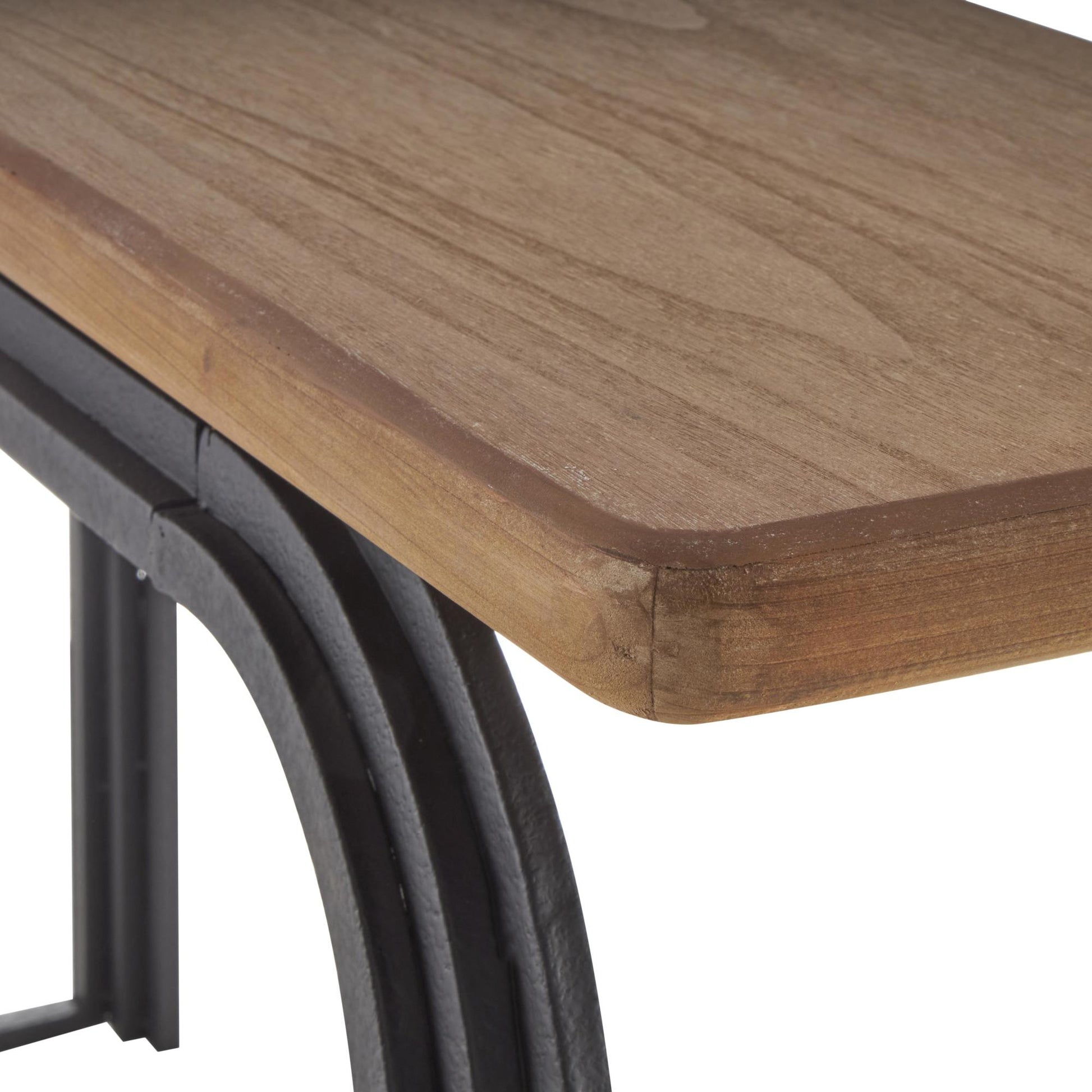 Black Metal Layered Arch Living Room Console Table with Brown Tabletop
