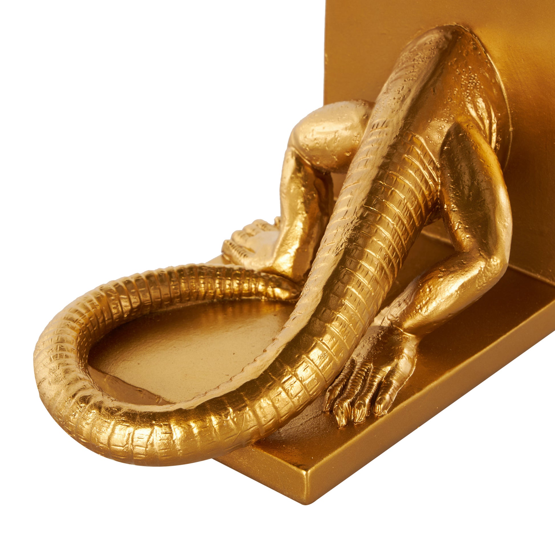 Set of 2 Lizard Gold Resin Crawling Decorative Bookends