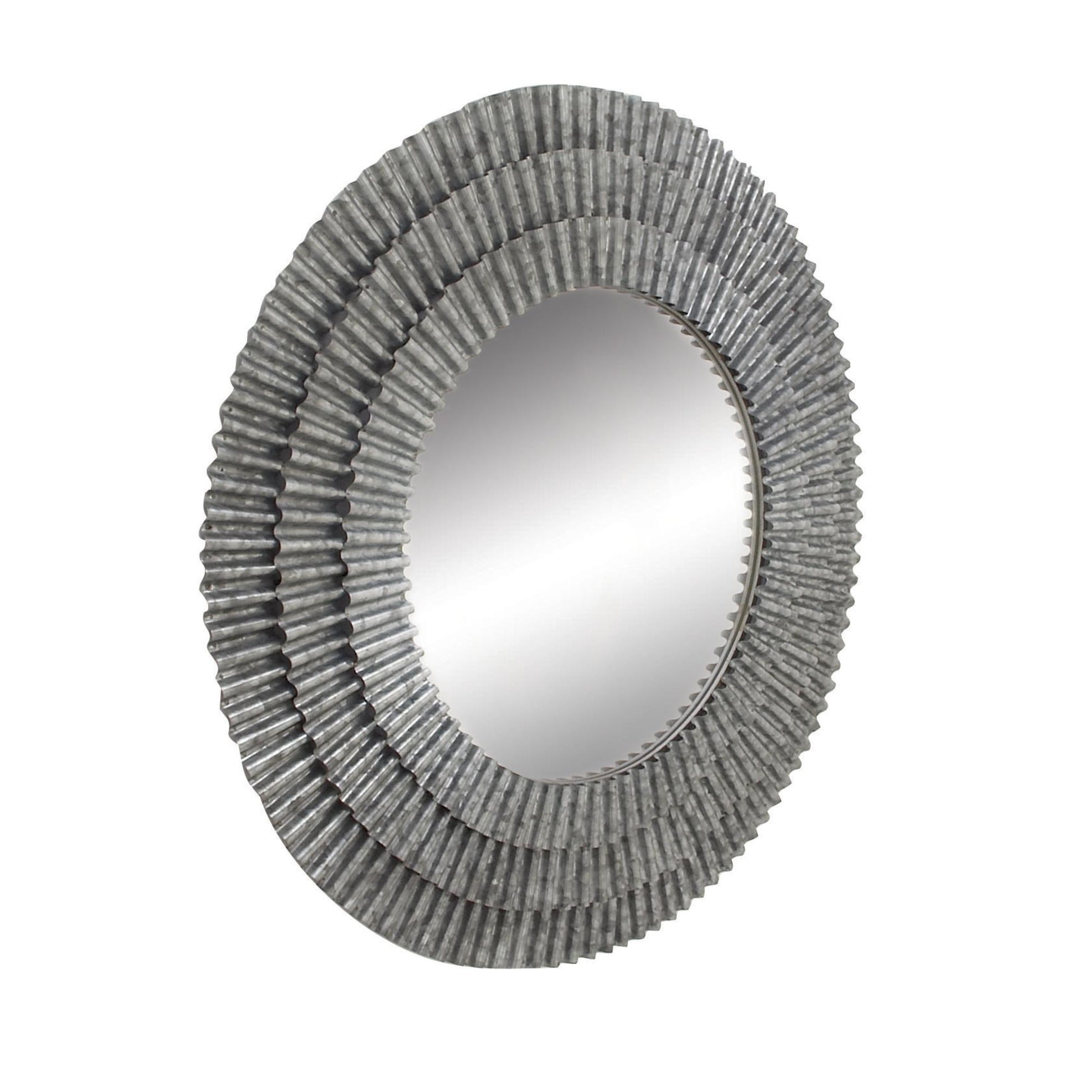 Gray Metal Galvanized Layered Ribbed Room Wall Mirror