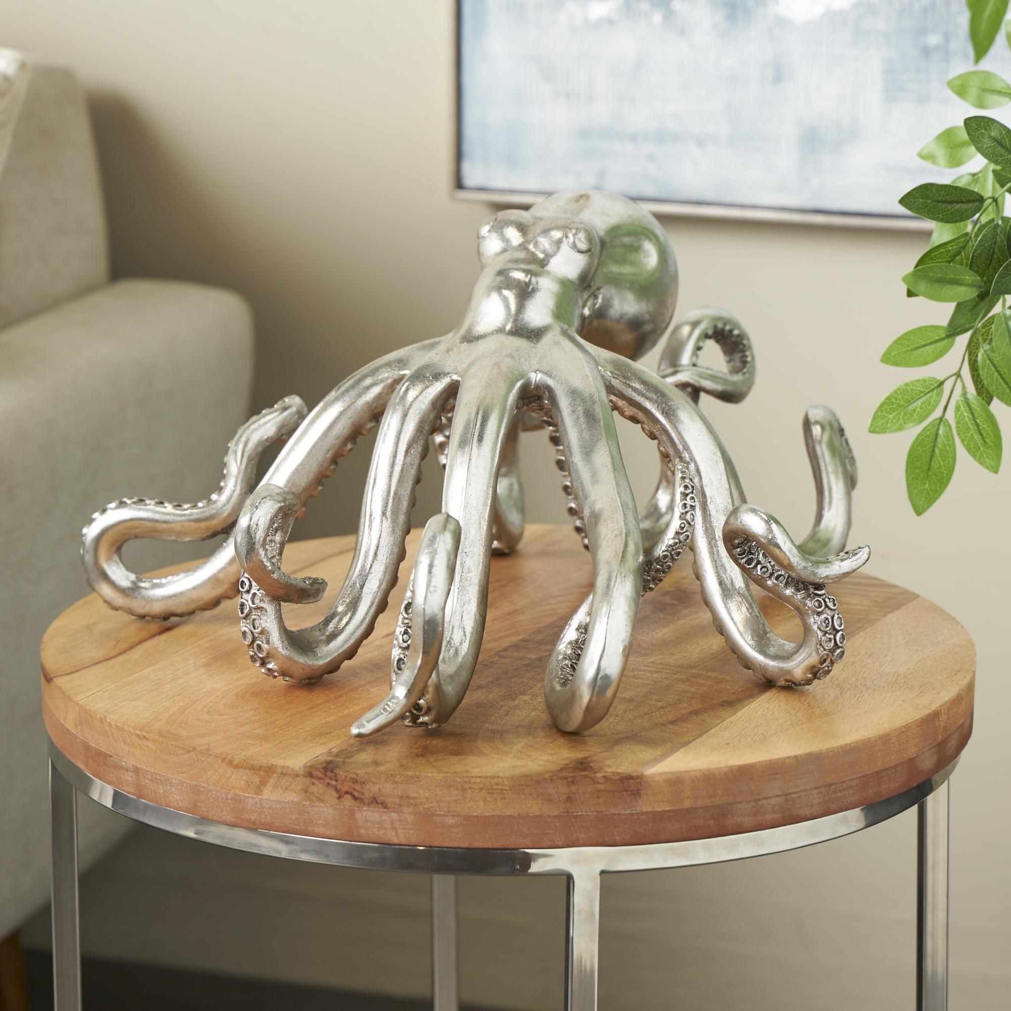 Octopus Silver Resin Laying Decorative Sculpture