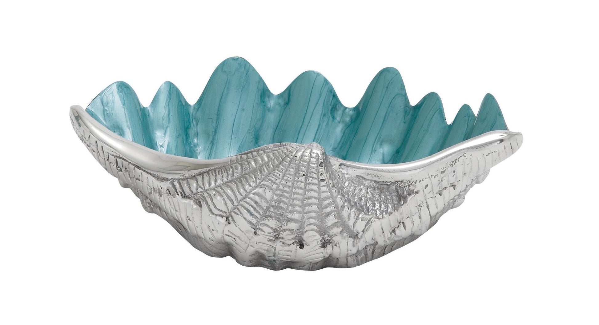 Shell Teal Aluminum Metal Shell Decorative Serving Bowl with Enamel Interior