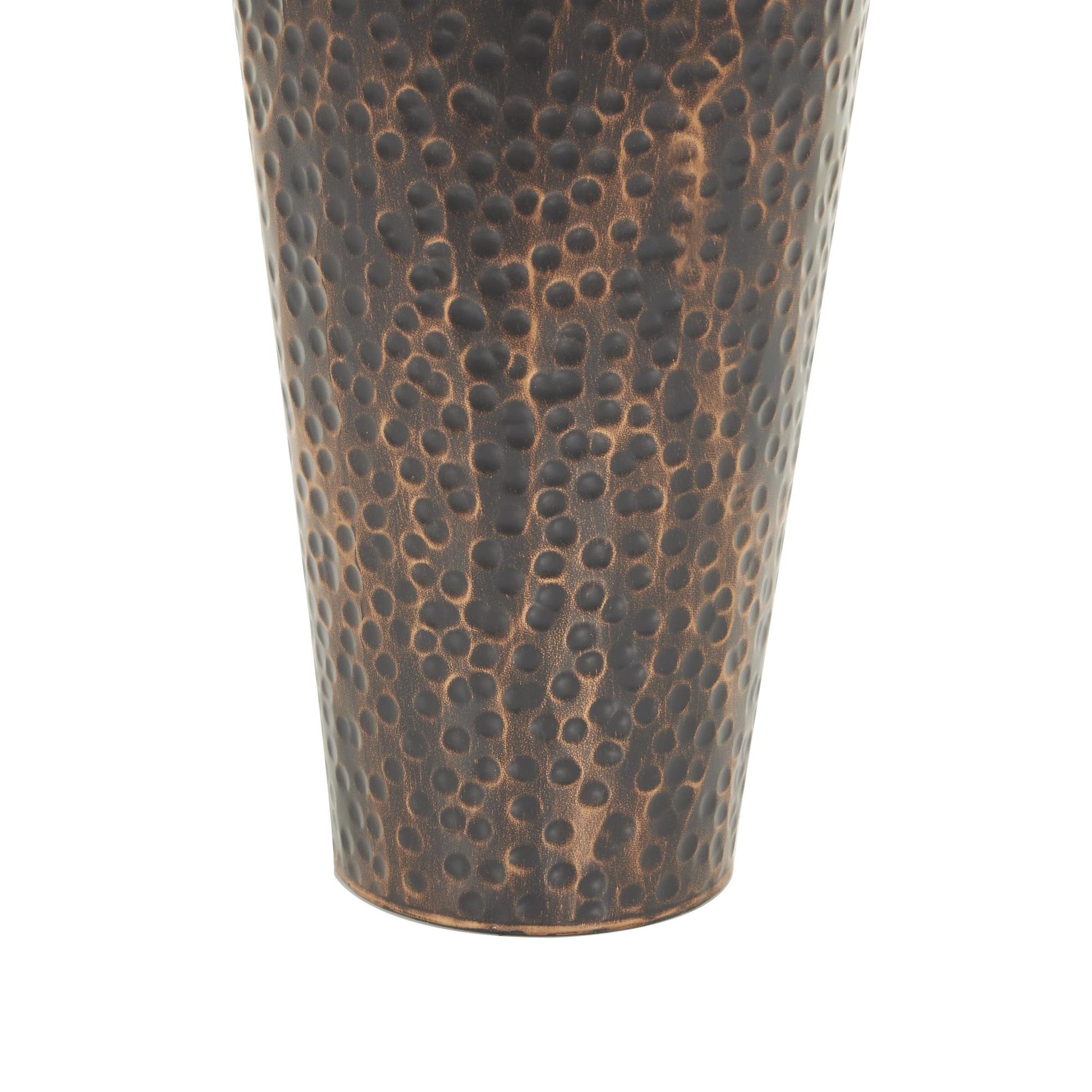 Set of 3 Copper Metal Tall Floor Weathered Amphora Decorative Vase with Hammered Details and Handles