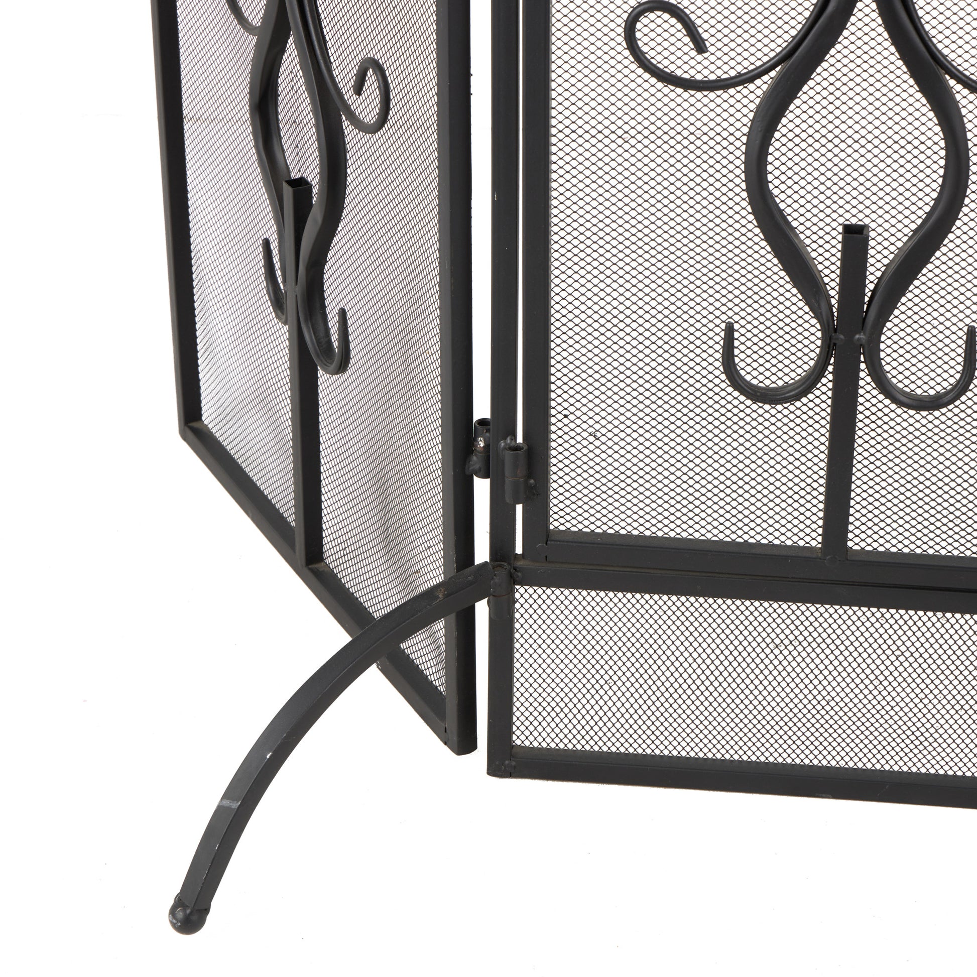 Scroll Gray Metal Foldable Mesh Netting 3 Panel Living Room Fireplace Screen