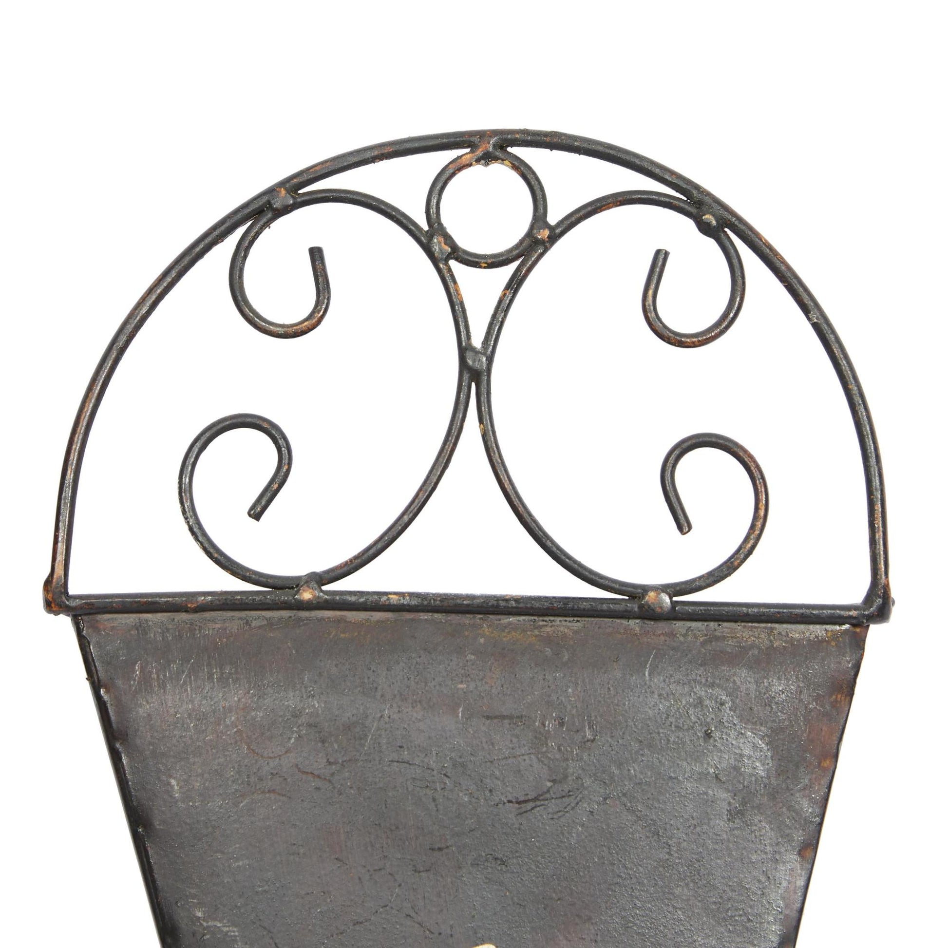 Set of 2 Scroll Black Metal Cone Indoor Outdoor Wall Planter